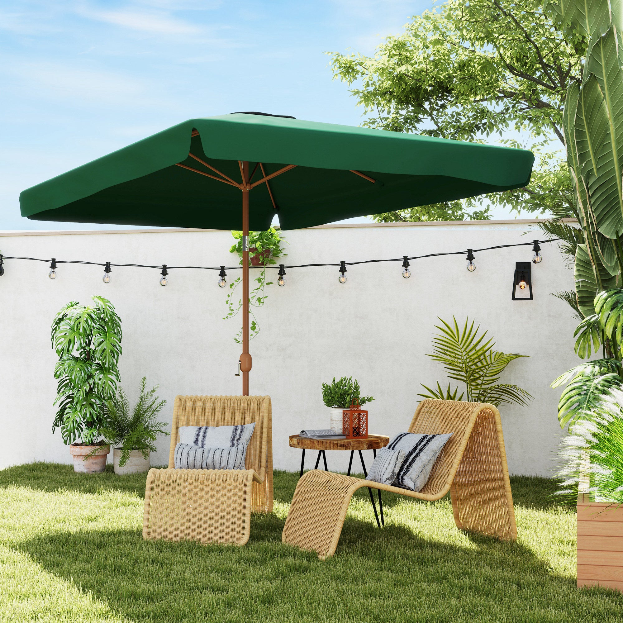 Outsunny Sombrilla de Terraza Exterior 300x200 cm Parasol de Terraza Exterior con Ángulo Ajustable Mástil de Aluminio Manivela y Protección UV 50+ Sombrilla para Jardín Patio Verde Oscuro