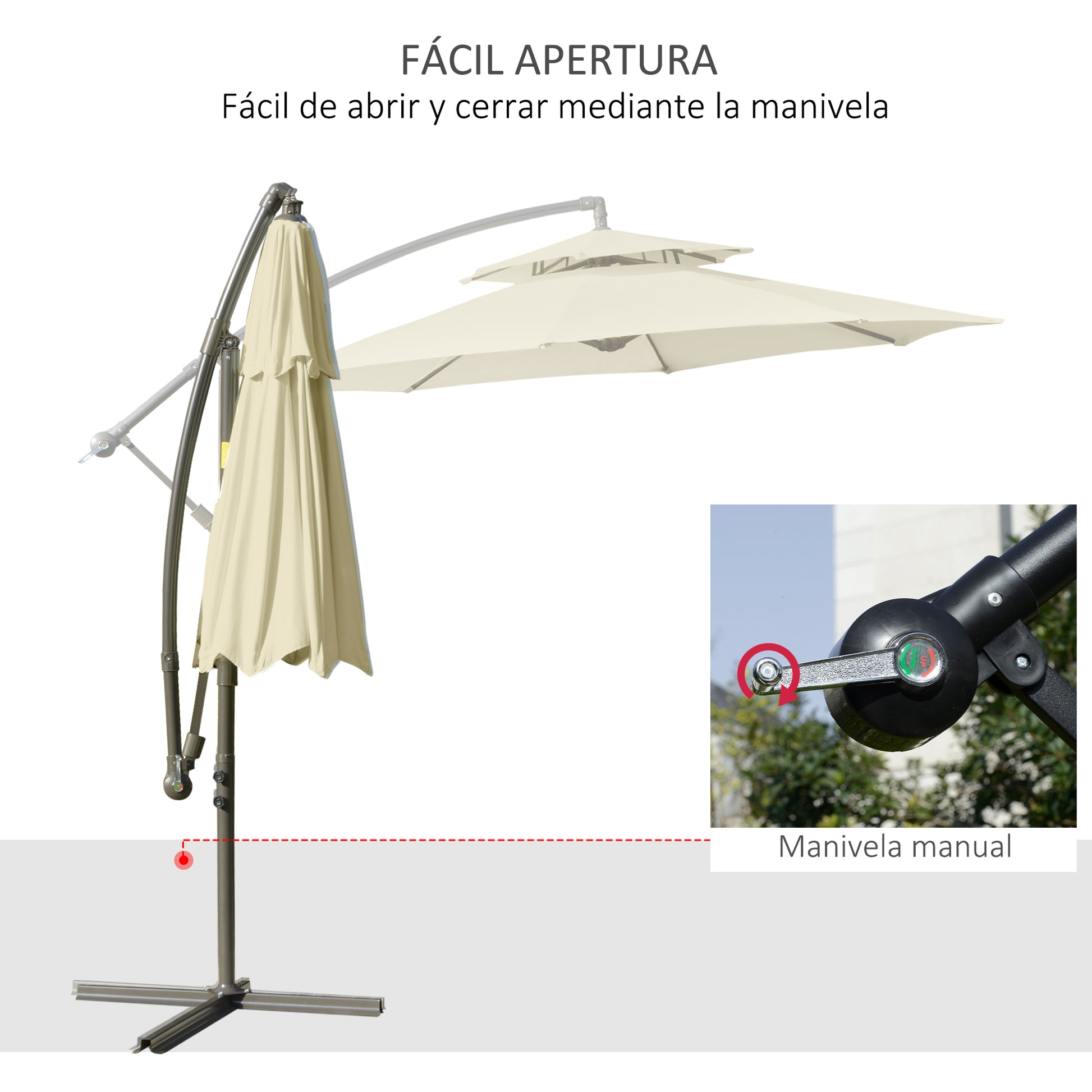 Outsunny Conjunto de Sombrilla Incluye 1 Sombrilla de Jardín Ø267x265 cm y 1 Base de Sombrilla Rellenable de Agua 60 kg Arena 68 kg o Mixto 75 kg Beige y Negro