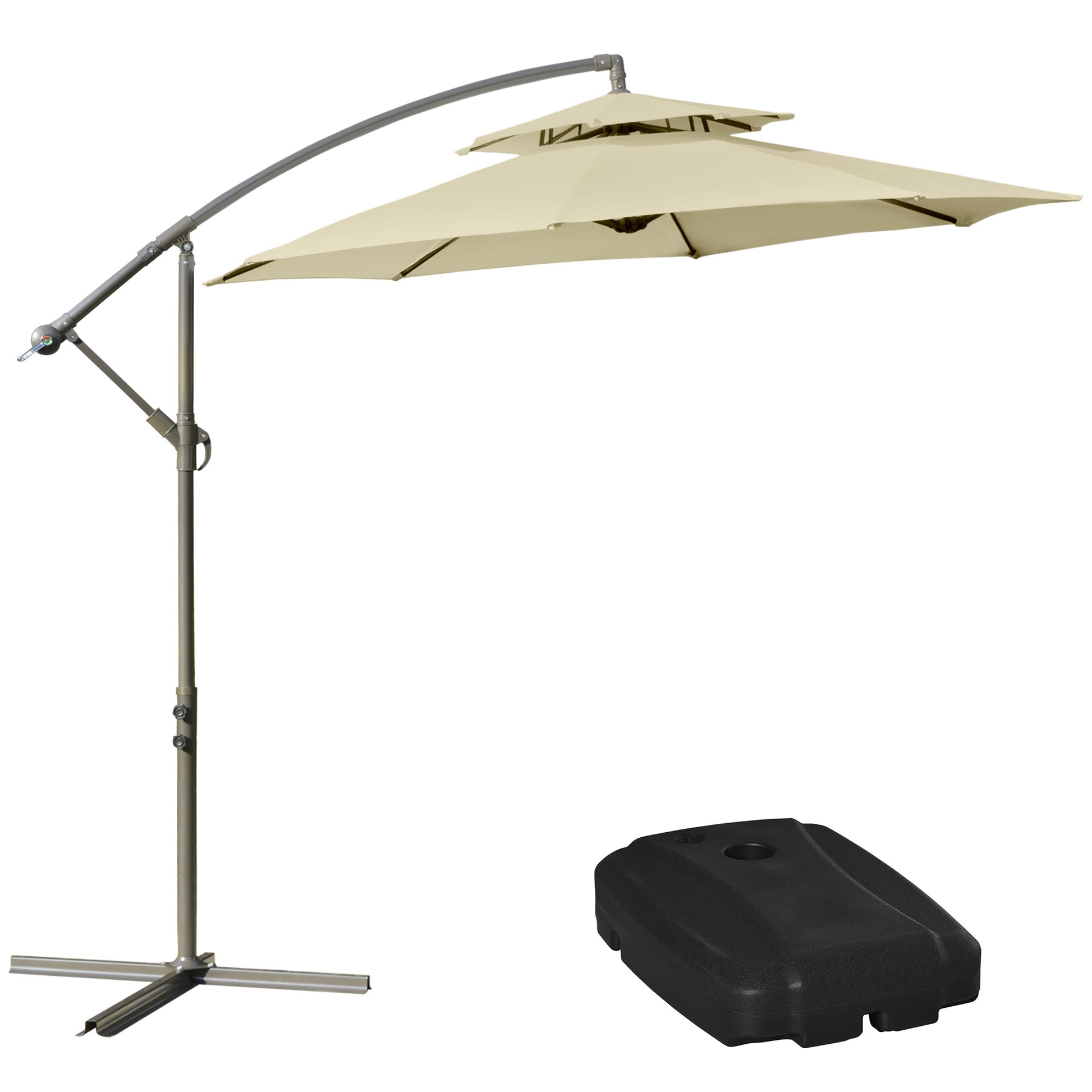 Outsunny Conjunto de Sombrilla Incluye 1 Sombrilla de Jardín Ø267x265 cm y 1 Base de Sombrilla Rellenable de Agua 60 kg Arena 68 kg o Mixto 75 kg Beige y Negro