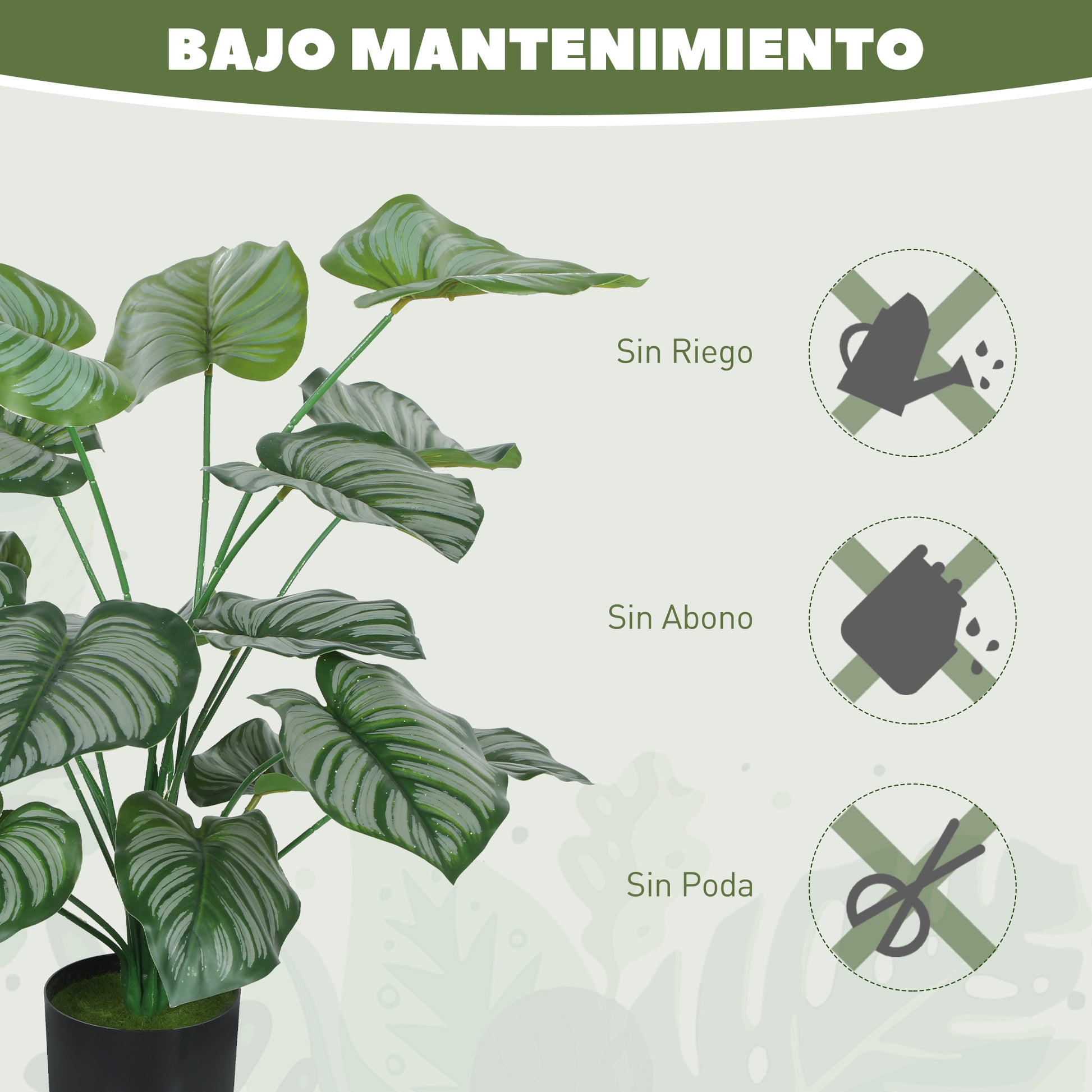 HOMCOM Conjunto de 2 Plantas Artificiales Decorativas 65 cm Plantas Artificiales con Maceta y Hojas para Interior Hogar Salón Oficina Verde
