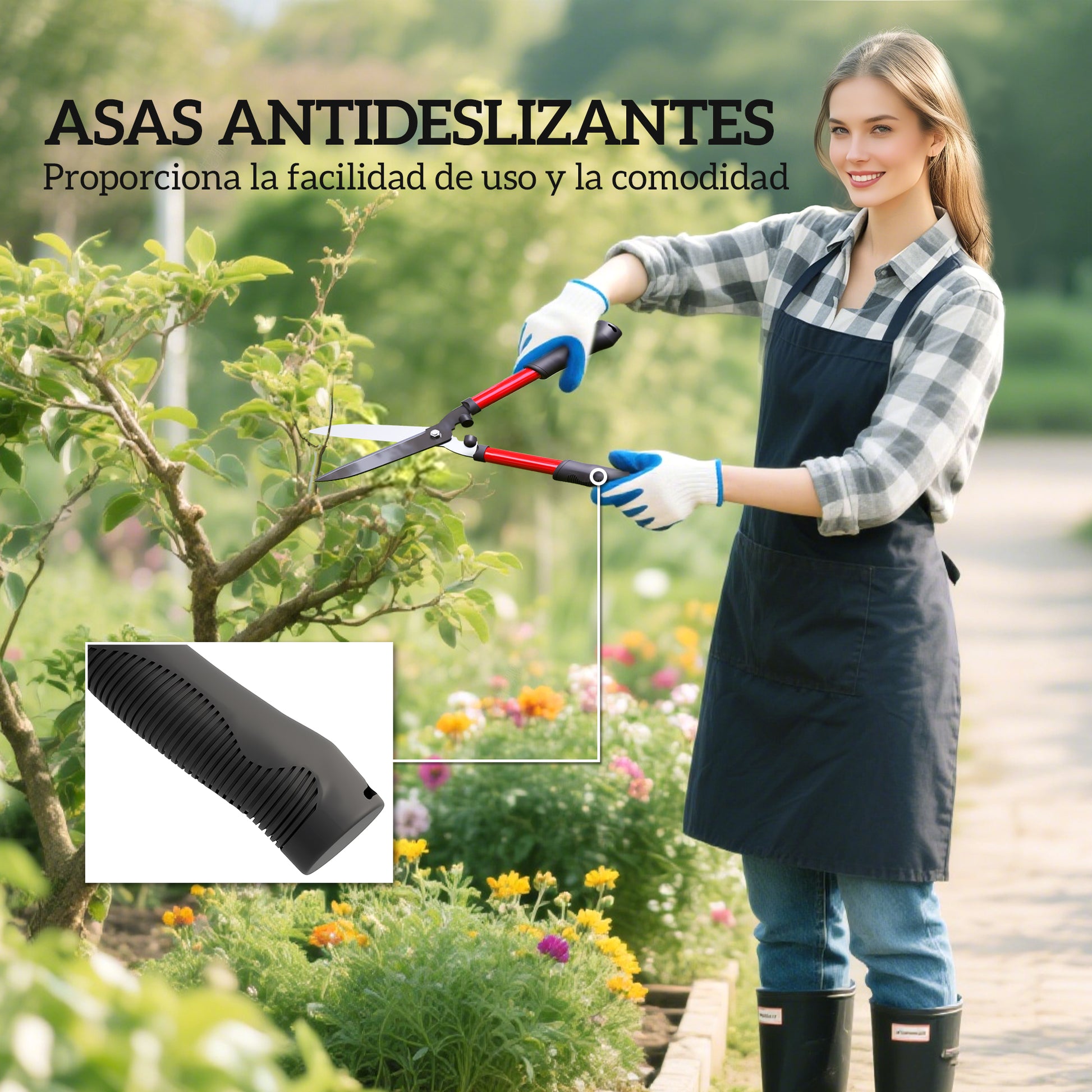 Outsunny Juego de Herramientas para Jardín de 3 Piezas Juego de Herramientas Jardinería con Tijeras de Jardín Cortarramas Tijeras de Podar y Mangos de Goma Antideslizantes Ligera Para Podar Plantas