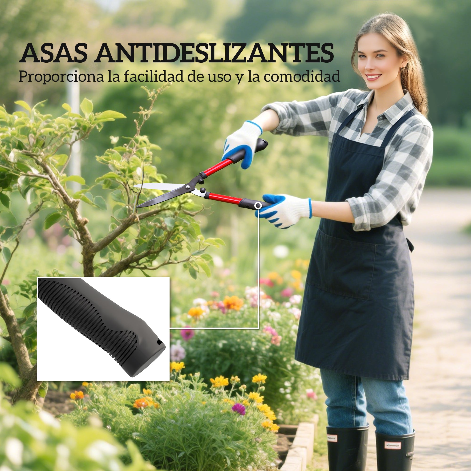 Outsunny Juego de Herramientas para Jardín de 3 Piezas Juego de Herramientas Jardinería con Tijeras de Jardín Cortarramas Tijeras de Podar y Mangos de Goma Antideslizantes Ligera Para Podar Plantas