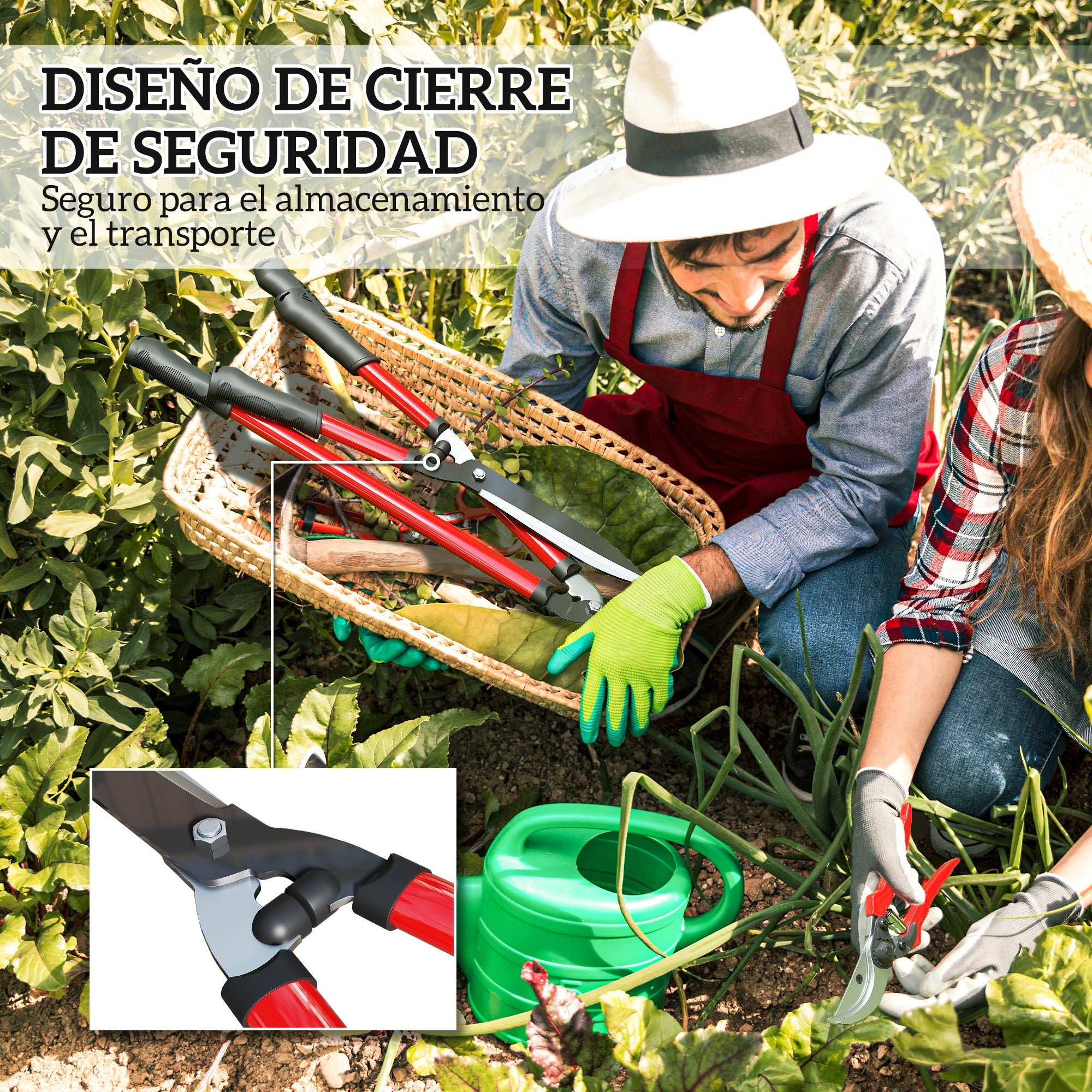 Outsunny Juego de Herramientas para Jardín de 3 Piezas Juego de Herramientas Jardinería con Tijeras de Jardín Cortarramas Tijeras de Podar y Mangos de Goma Antideslizantes Ligera Para Podar Plantas
