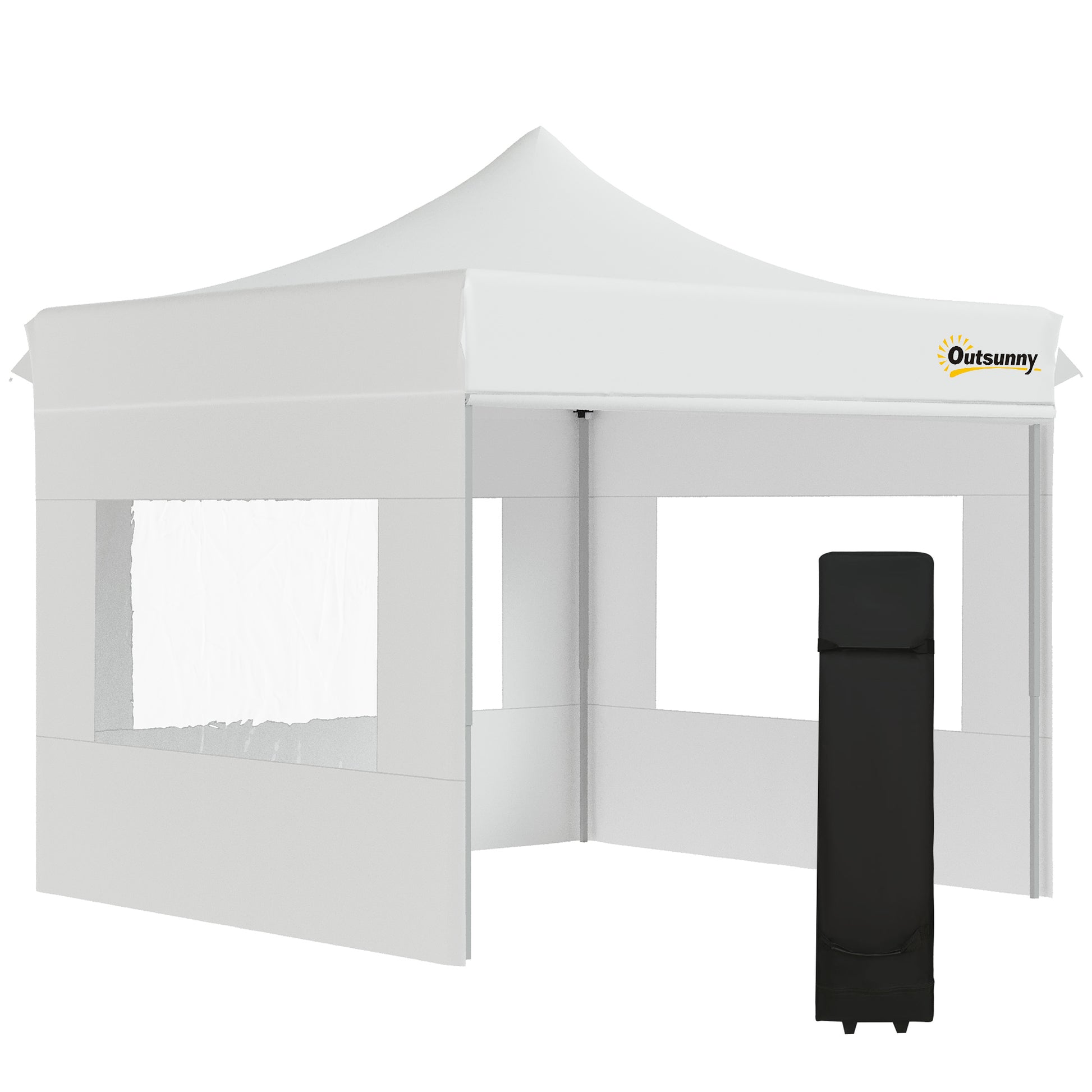Outsunny Carpa Plegable 3x3 m con Altura Ajustable Cenador de Jardín con 4 Paredes Extraíbles de Tela Oxford 4 Ventanas y Bolsa de Transporte Impermeable Gazebo para Exterior Terraza Camping Blanco
