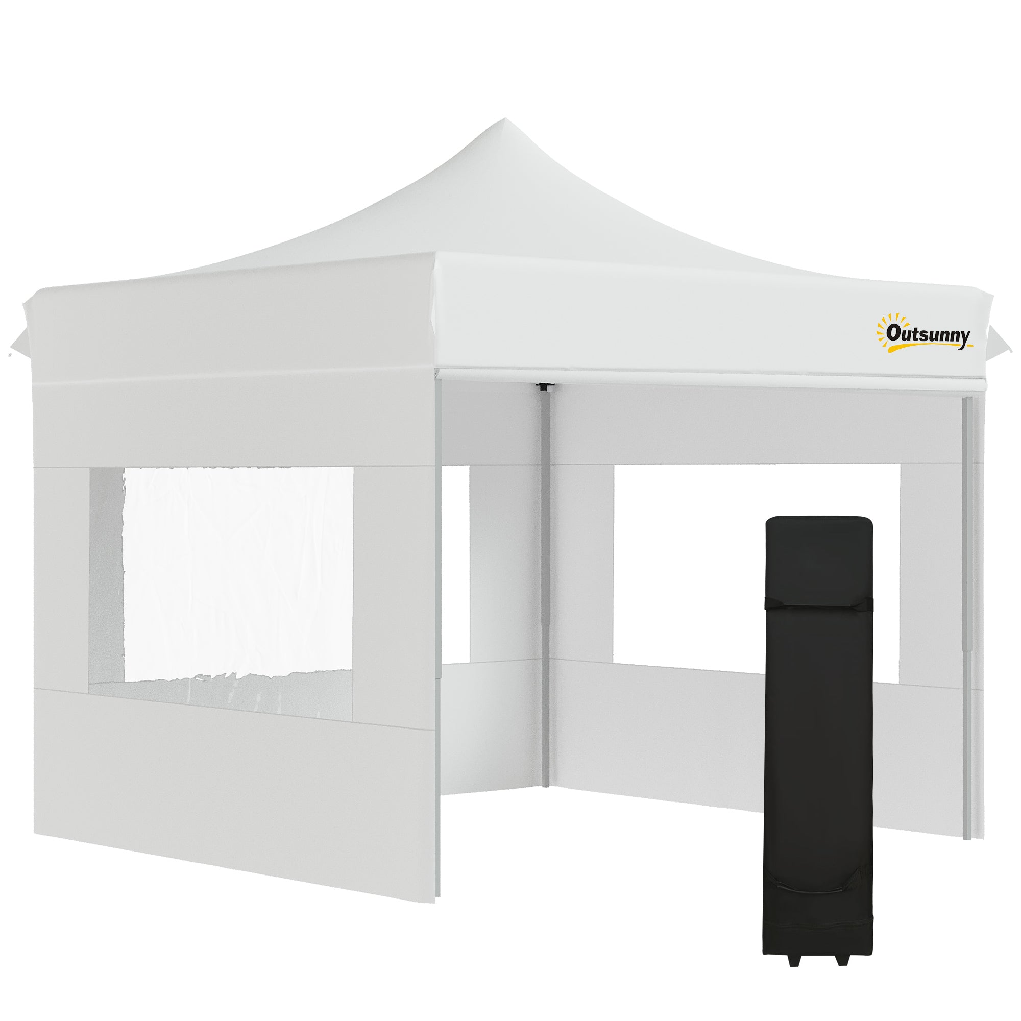 Outsunny Carpa Plegable 3x3 m con Altura Ajustable Cenador de Jardín con 4 Paredes Extraíbles de Tela Oxford 4 Ventanas y Bolsa de Transporte Impermeable Gazebo para Exterior Terraza Camping Blanco