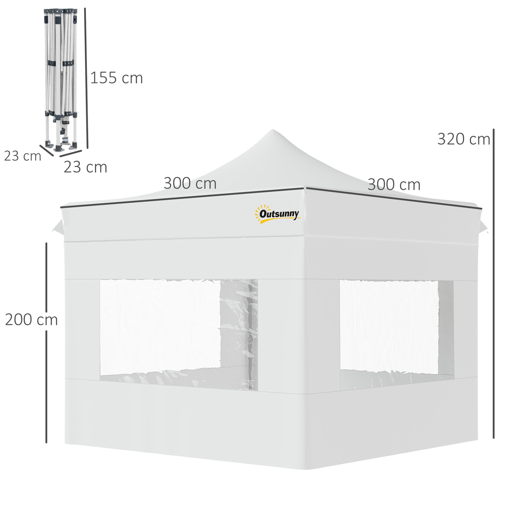 Outsunny Carpa Plegable 3x3 m con Altura Ajustable Cenador de Jardín con 4 Paredes Extraíbles de Tela Oxford 4 Ventanas y Bolsa de Transporte Impermeable Gazebo para Exterior Terraza Camping Blanco