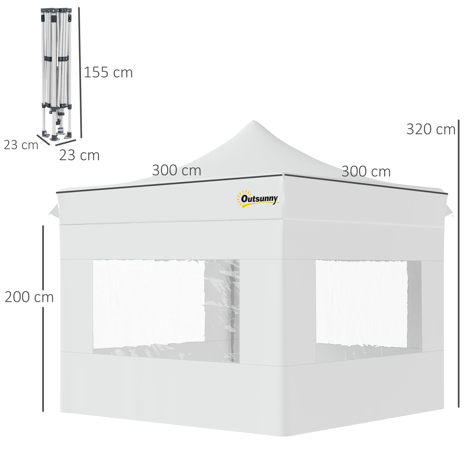 Outsunny Carpa Plegable 3x3 m con Altura Ajustable Cenador de Jardín con 4 Paredes Extraíbles de Tela Oxford 4 Ventanas y Bolsa de Transporte Impermeable Gazebo para Exterior Terraza Camping Blanco