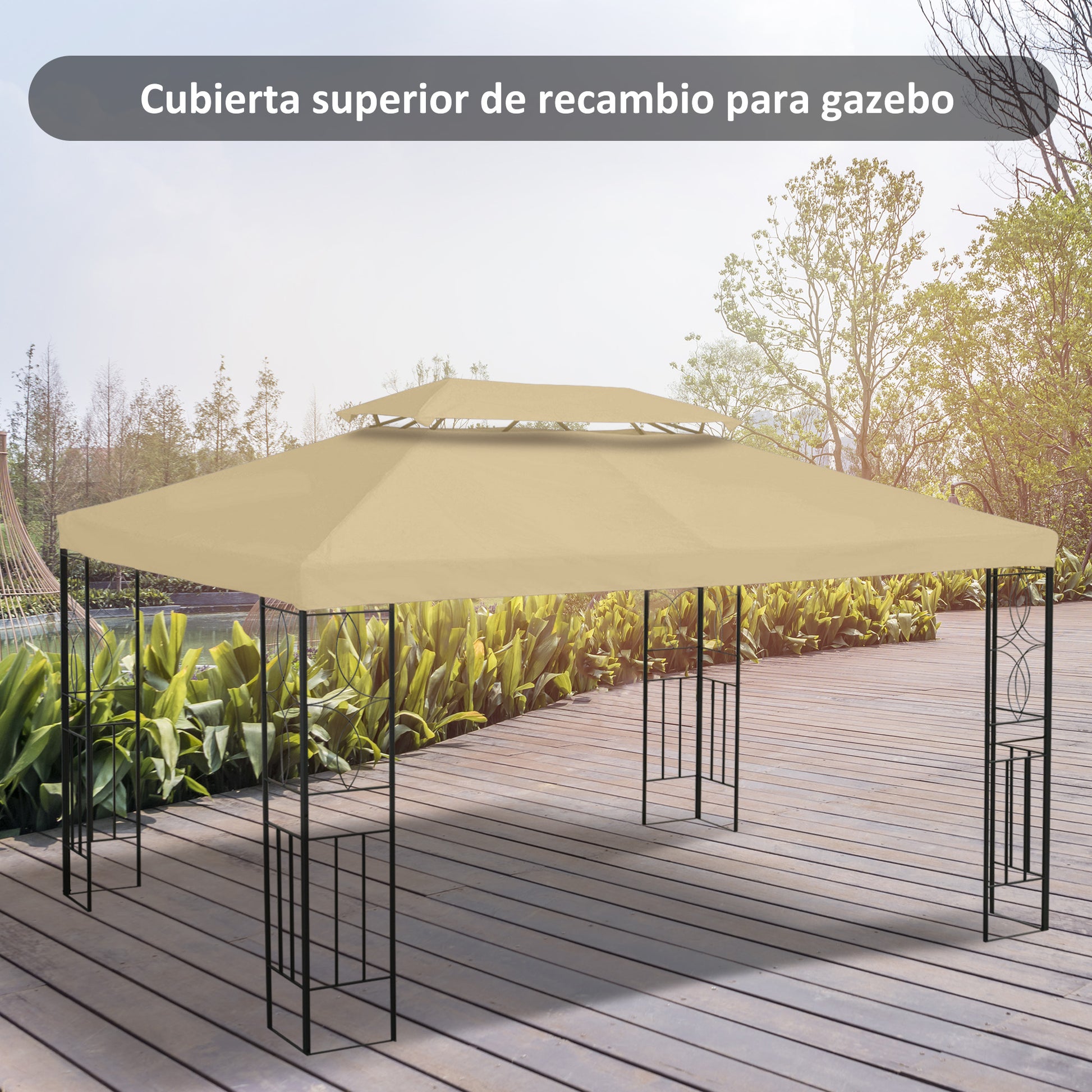 Outsunny Techo de Repuesto para Cenador 4x3 m Cubierta de Repuesto con Techo Doble 10 Orificios de Drenaje y Protección UV Toldo de Recambio para Pabellón Gazebo Crema