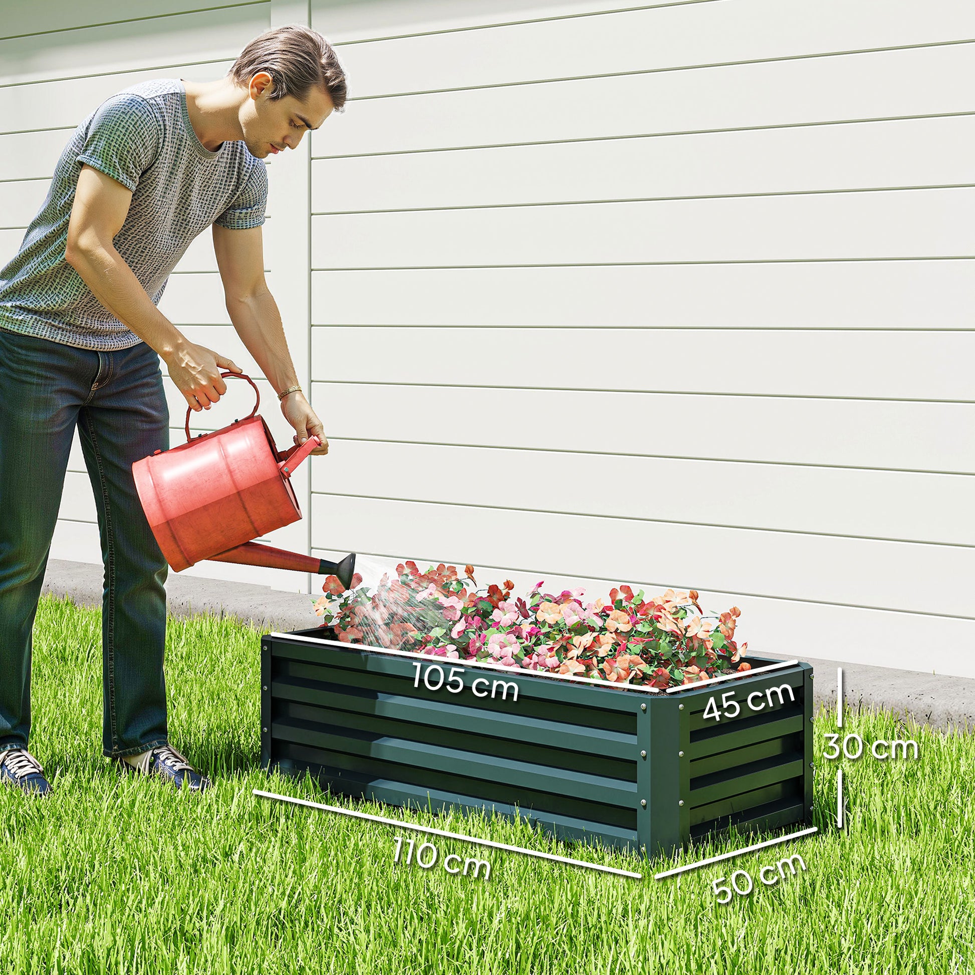 Outsunny Juego de 2 Jardineras Exterior Grandes de Acero Galvanizado, Huertos Urbanos, Maceteros Exterior Elevados para Plantas, Flores, Terraza, Jardín, Resistente a la Intemperie, 110x50x30 cm Verde