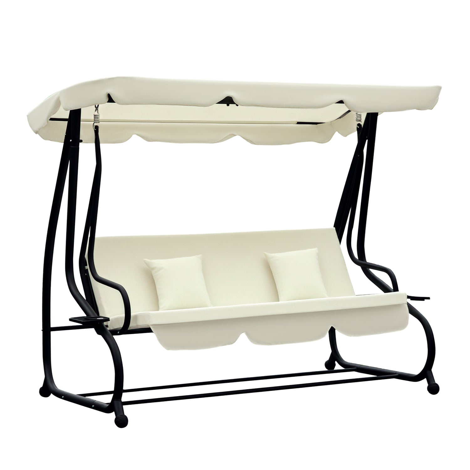 Outsunny Columpio Balancín Jardín 3 Plazas Convertible en Cama Techo Parasol Regulable Bandeja para Bebida Terrza Balcón Exterior Carga máx. 340kg Acero 200x120x164cm Beige