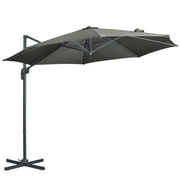 Outsunny Sombrilla de Jardín Ø300x250 cm Parasol Excéntrico de Aluminio con Manivela Toldo Inclinable Giratorio 360° con Pedal y Base Cruzada Gris