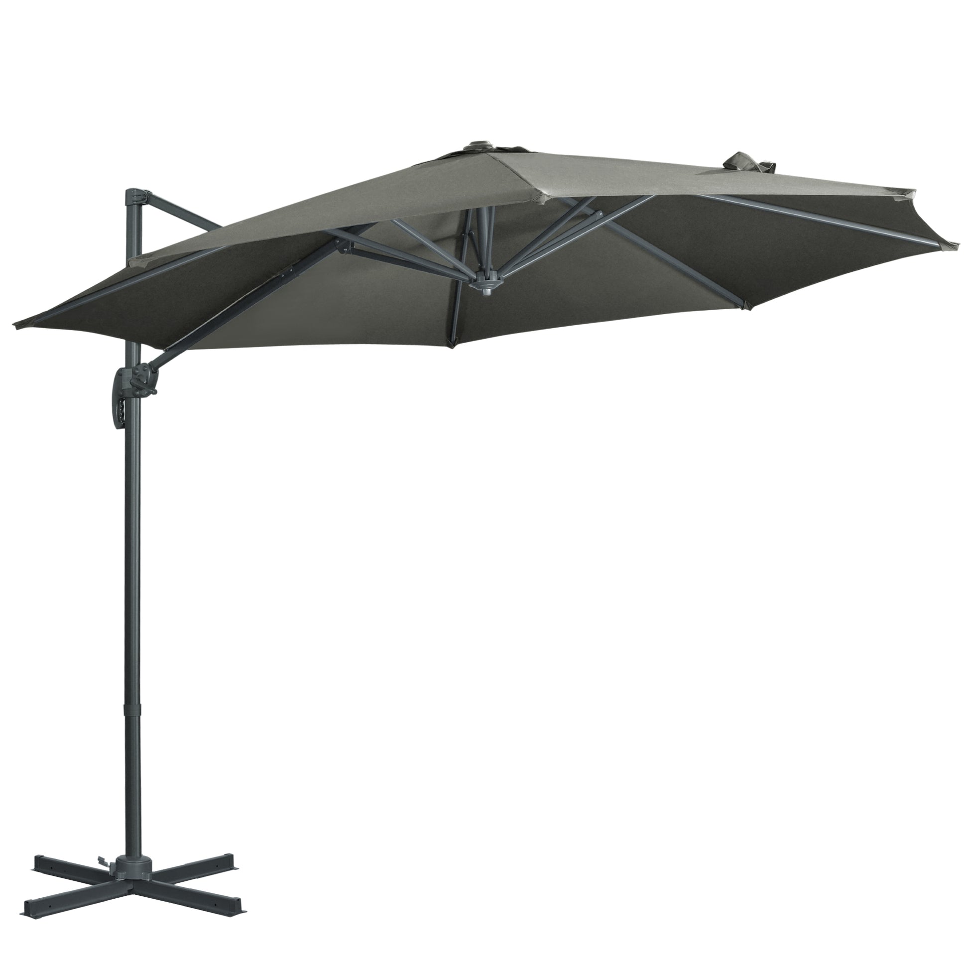 Outsunny Sombrilla de Jardín Ø300x250 cm Parasol Excéntrico de Aluminio con Manivela Toldo Inclinable Giratorio 360° con Pedal y Base Cruzada Gris