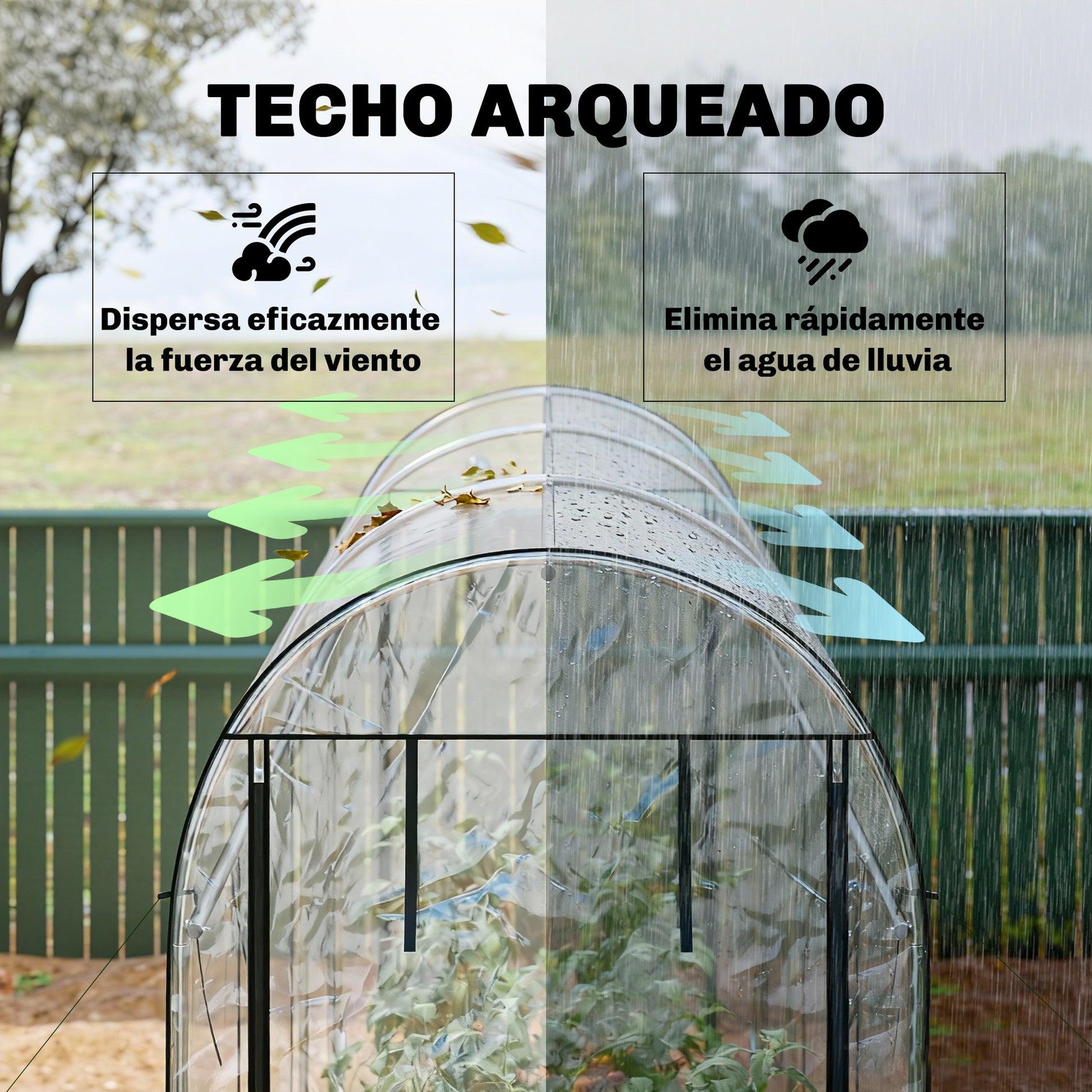 Outsunny Invernadero de Exterior 3x1x2 m, Invernadero de Túnel con 8 Puertas Enrollables, Cubierta de Plástico y Marco de Acero Galvanizado, Anti-UV, Impermeable, para Cultivos, Transparente