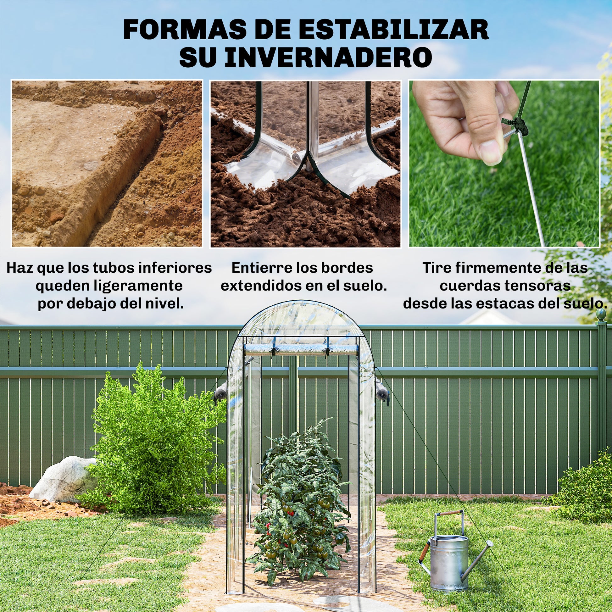 Outsunny Invernadero de Exterior 3x1x2 m, Invernadero de Túnel con 8 Puertas Enrollables, Cubierta de Plástico y Marco de Acero Galvanizado, Anti-UV, Impermeable, para Cultivos, Transparente