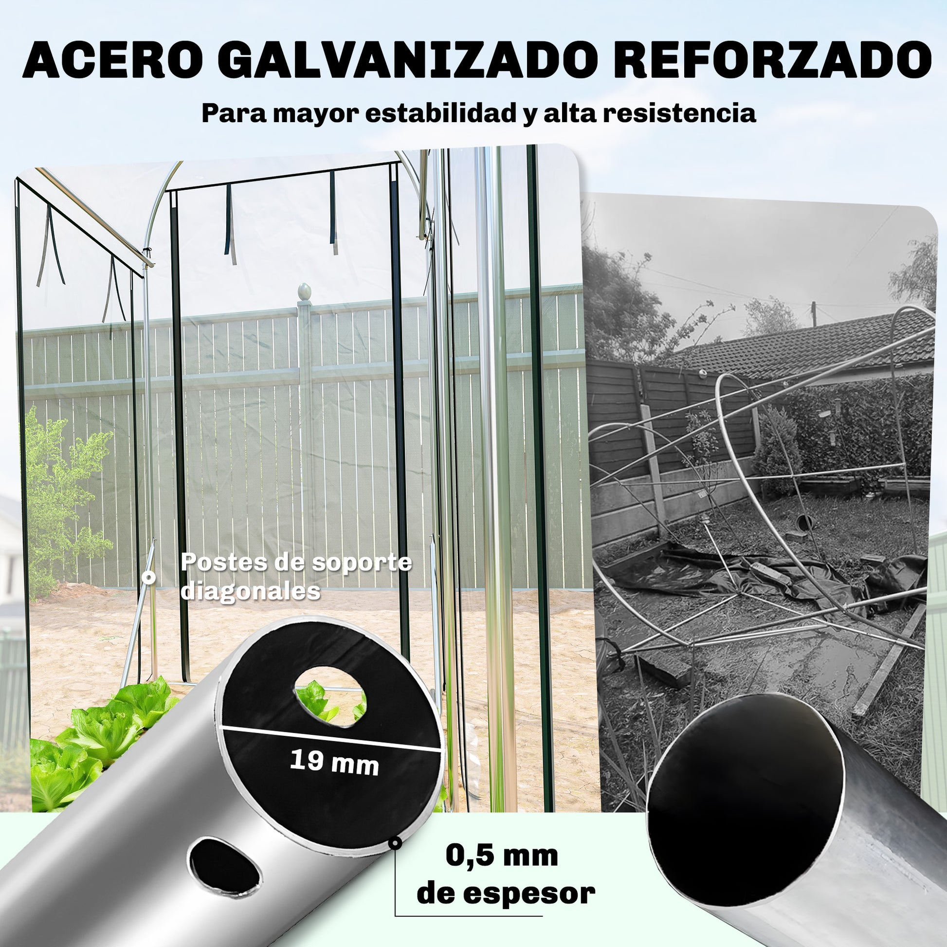 Outsunny Invernadero de Exterior 3x1x2 m, Invernadero de Túnel con 8 Puertas Enrollables, Cubierta de Plástico y Marco de Acero Galvanizado, Anti-UV, Impermeable, para Cultivos, Transparente