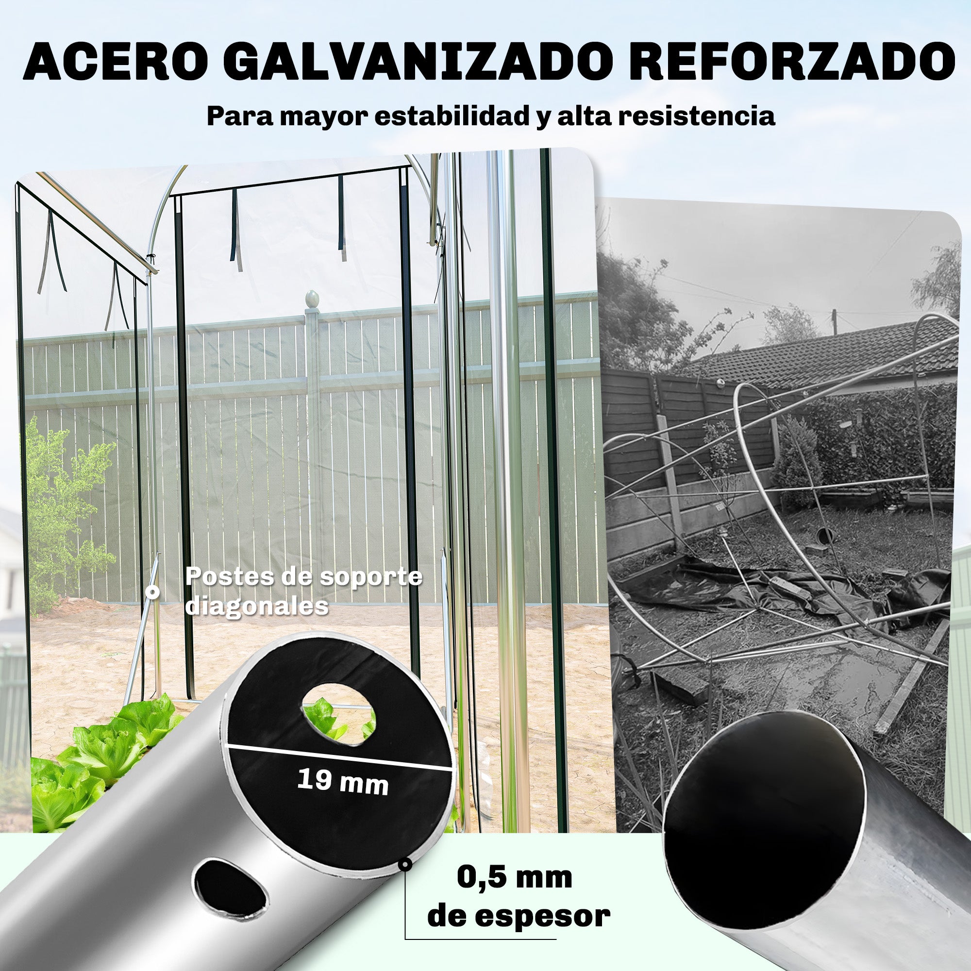 Outsunny Invernadero de Exterior 3x1x2 m, Invernadero de Túnel con 8 Puertas Enrollables, Cubierta de Plástico y Marco de Acero Galvanizado, Anti-UV, Impermeable, para Cultivos, Transparente