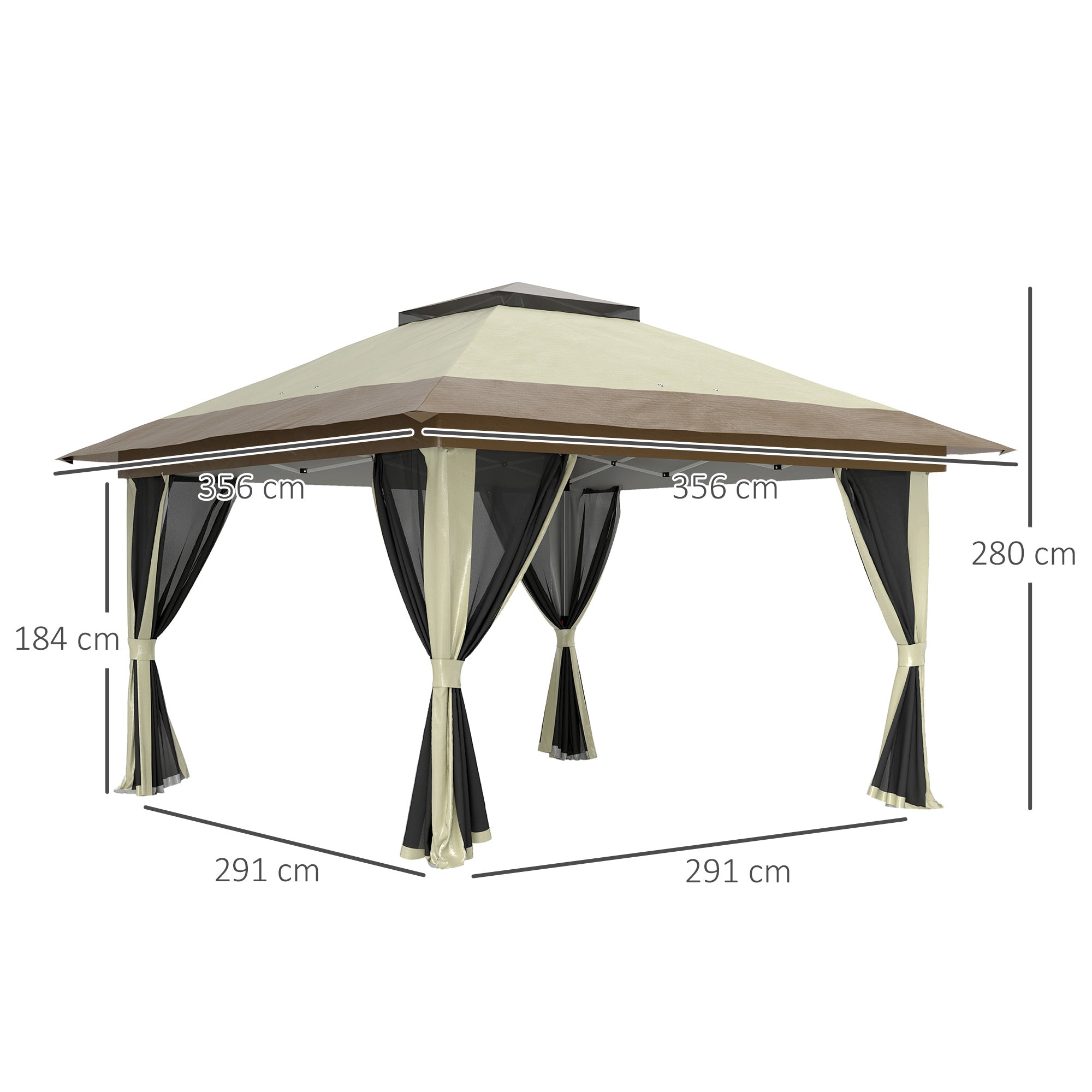 Outsunny Carpa Plegable Gazebo 3,6x3,6 m Cenador Plegable con 4 Paredes Laterales de Malla Anti-UV Altura Ajustable Bolsa de Arena y Bolsa de Transporte para Camping Fiestas Crema
