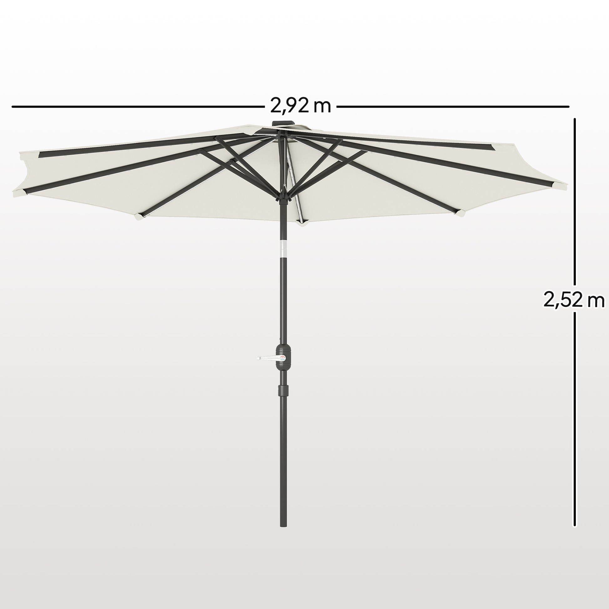 Outsunny Sombrilla Terraza Exterior con Luces LED Solares Ø292x252 cm Sombrilla de Jardín con Inclinación Ajustable hasta 45° Impermeable y Manivela Parasol para Patio Piscina sin Base Crema