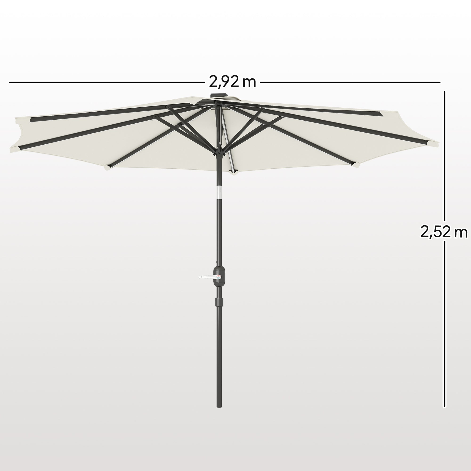 Outsunny Sombrilla Terraza Exterior con Luces LED Solares Ø292x252 cm Sombrilla de Jardín con Inclinación Ajustable hasta 45° Impermeable y Manivela Parasol para Patio Piscina sin Base Crema