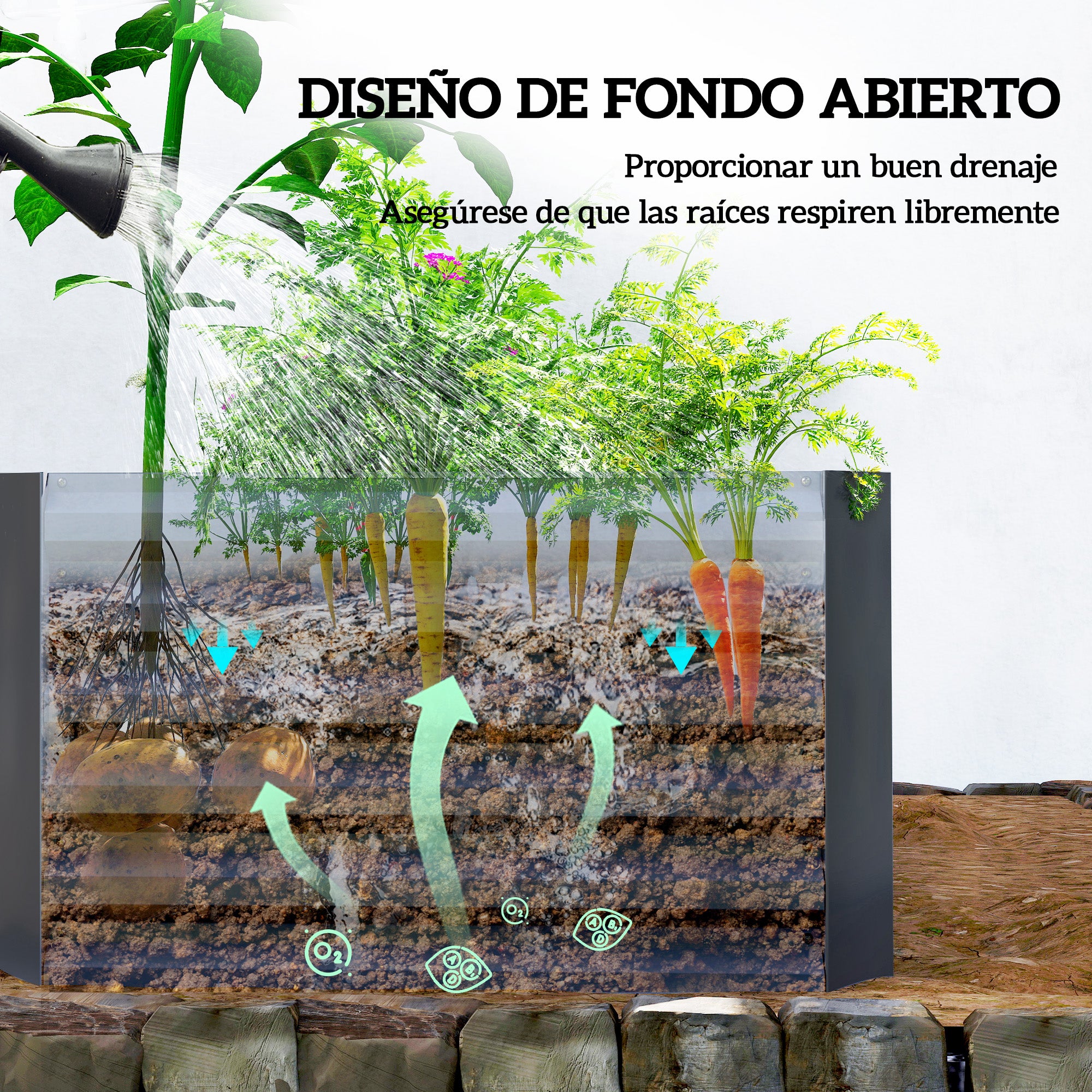 Outsunny Jardinera Exterior Grande Rectangular de Acero Galvanizado, Huerto Urbano para Cultivar Plantas, Macetero Grande Exterior con Base Abierta, Resistente a la Intemperie, 180x90x57,5 cm, Gris