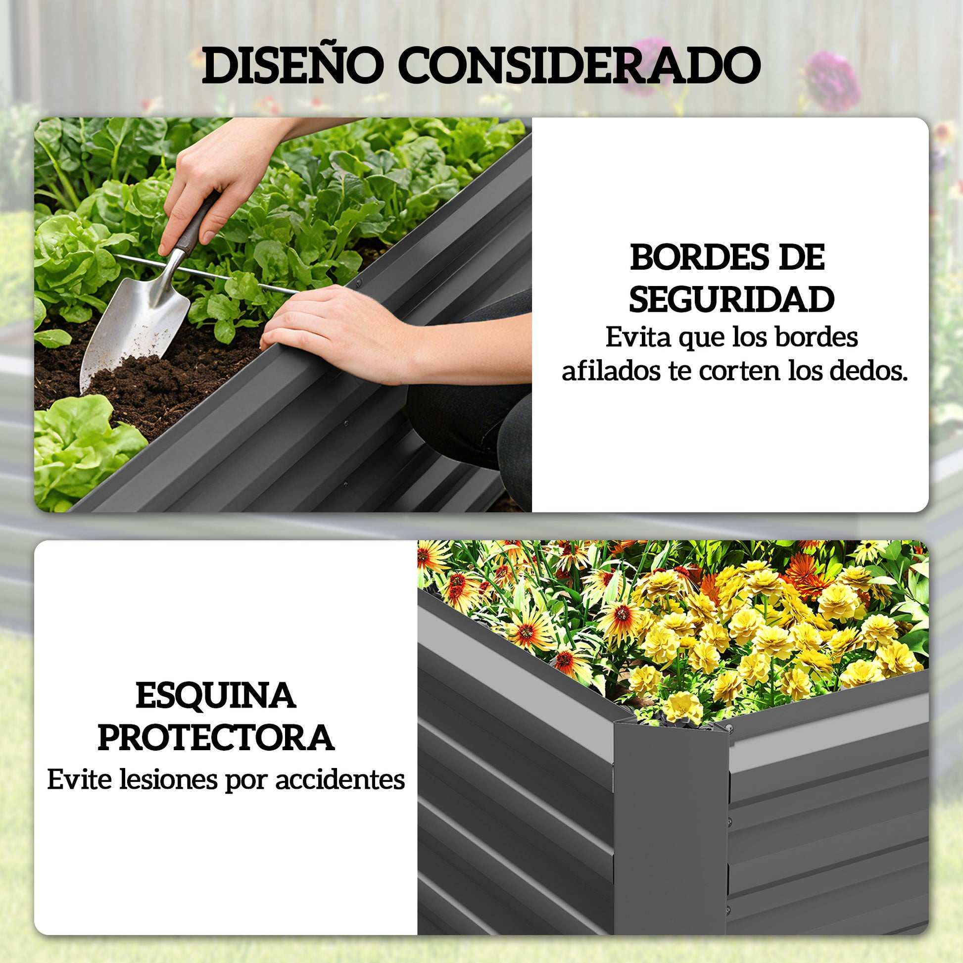 Outsunny Jardinera Exterior Grande Rectangular de Acero Galvanizado, Huerto Urbano para Cultivar Plantas, Macetero Grande Exterior con Base Abierta, Resistente a la Intemperie, 180x90x57,5 cm, Gris