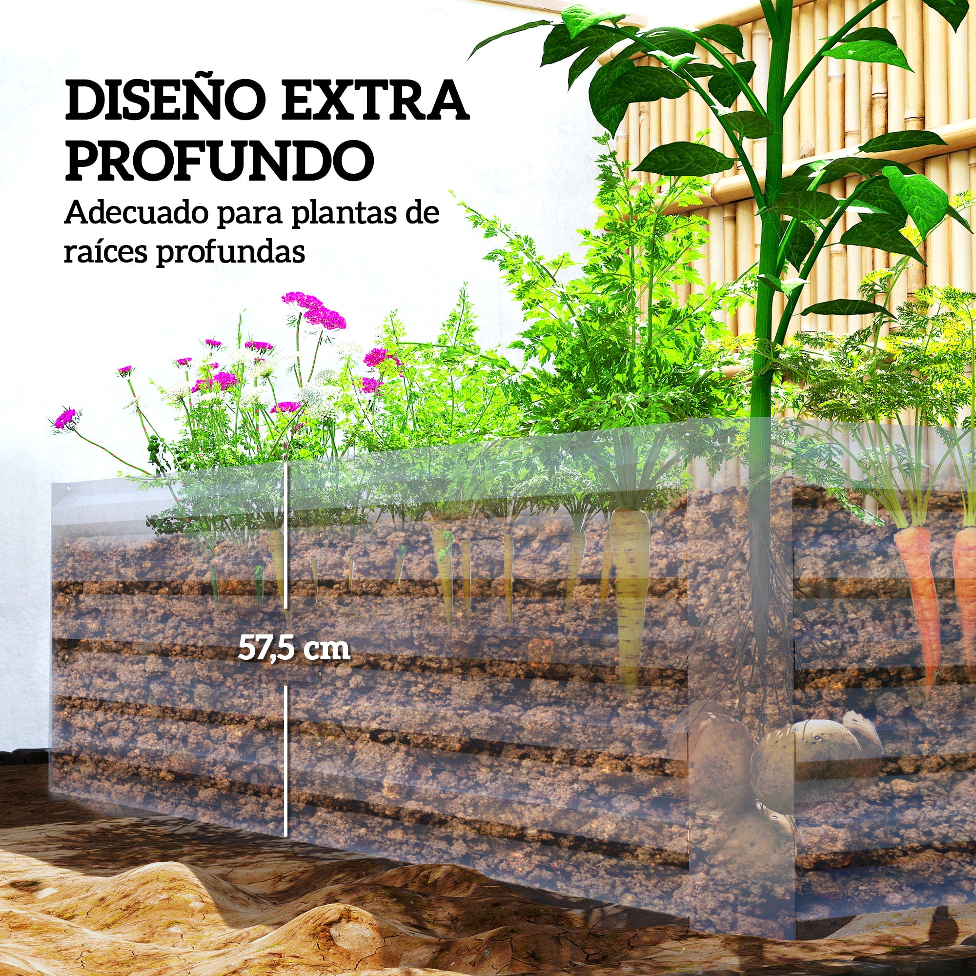Outsunny Jardinera Exterior Grande Rectangular de Acero Galvanizado, Huerto Urbano para Cultivar Plantas, Macetero Grande Exterior con Base Abierta, Resistente a la Intemperie, 180x90x57,5 cm, Gris