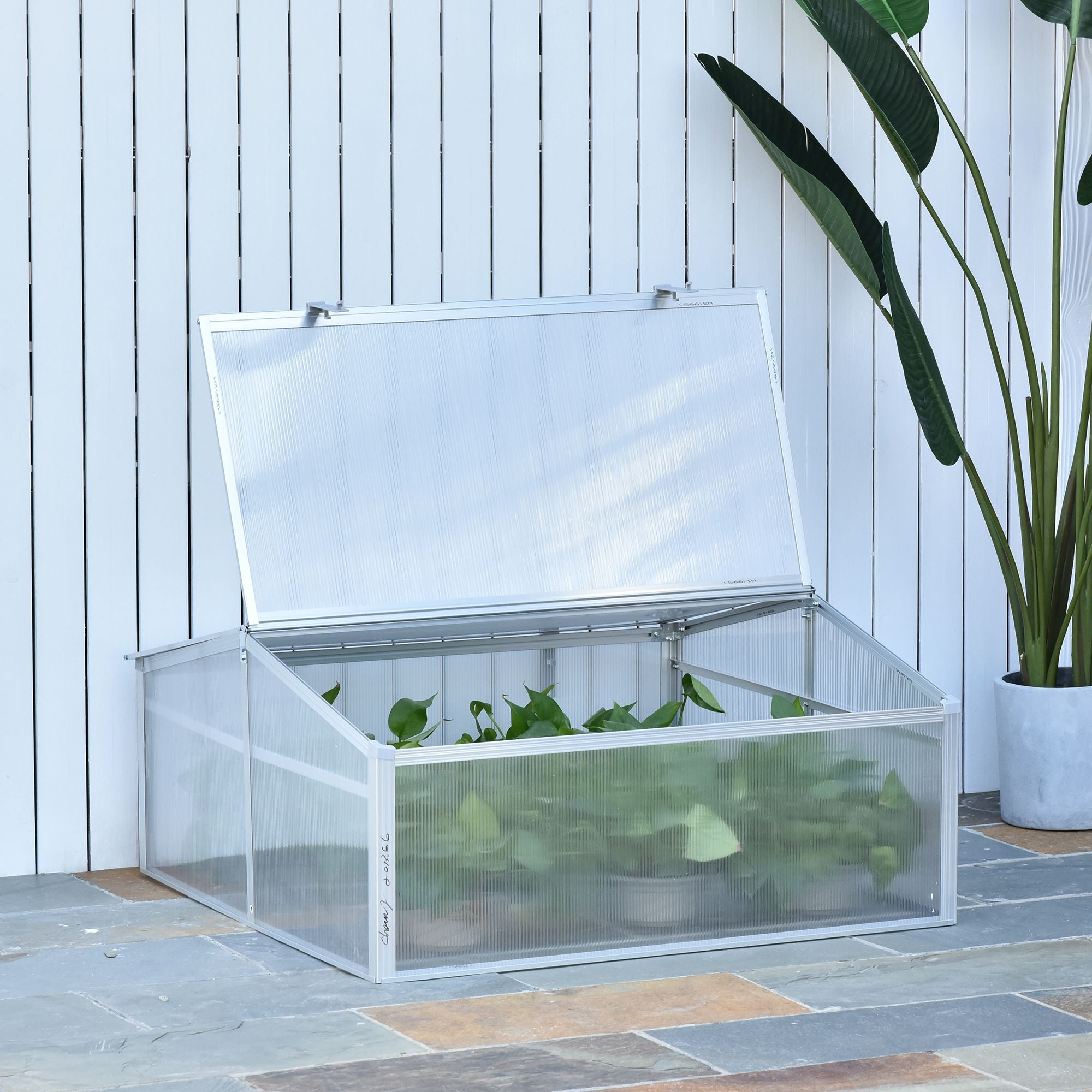 Outsunny Invernadero de Jardín 100x100x48 cm Aluminio Policarbonato Transparente Vivero Casero para Plantas Cultivos Protección UV y Resistente