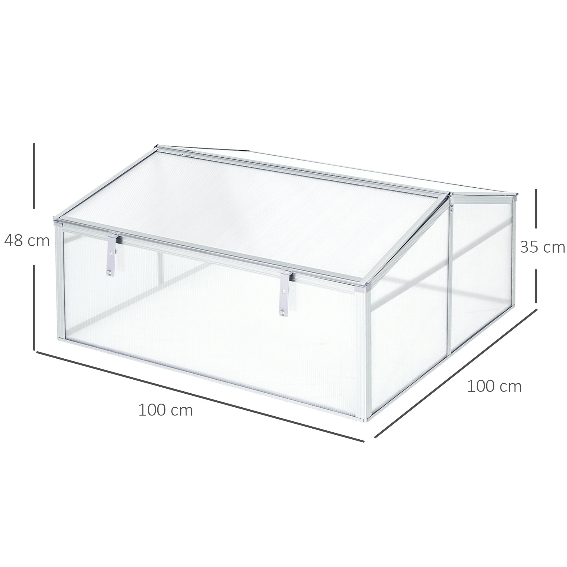 Outsunny Invernadero de Jardín 100x100x48 cm Aluminio Policarbonato Transparente Vivero Casero para Plantas Cultivos Protección UV y Resistente