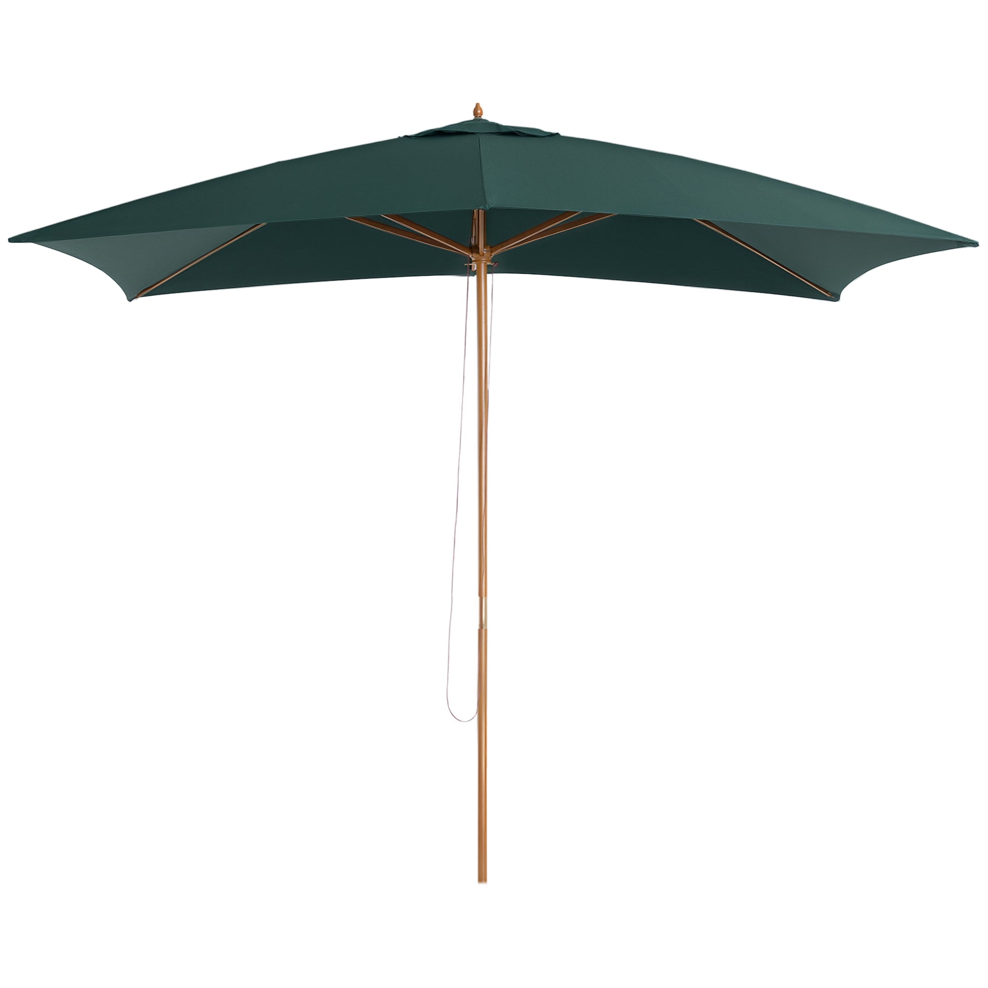 Outsunny Sombrilla Parasol 295x200x255 cm para Jardín Terraza con Mástil de Madera y Toldo de Poliéster 180g/m² Color Verde Oscuro