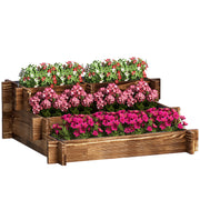 Outsunny Jardinera de Madera Arriate de Jardín de 3 Niveles con Diseño de Escalera y Tela no Tejida Huerto Urbano para Cultivos Plantas Flores para Terraza Jardín 93x93x35 cm Carbonizado