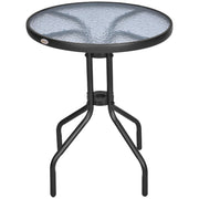 Outsunny Mesa de Jardín Redonda con Encimera de Vidrio Templado Decorativa y Marco de Metal para Patio Terraza Balcón Comedor Ø60x70 cm Negro