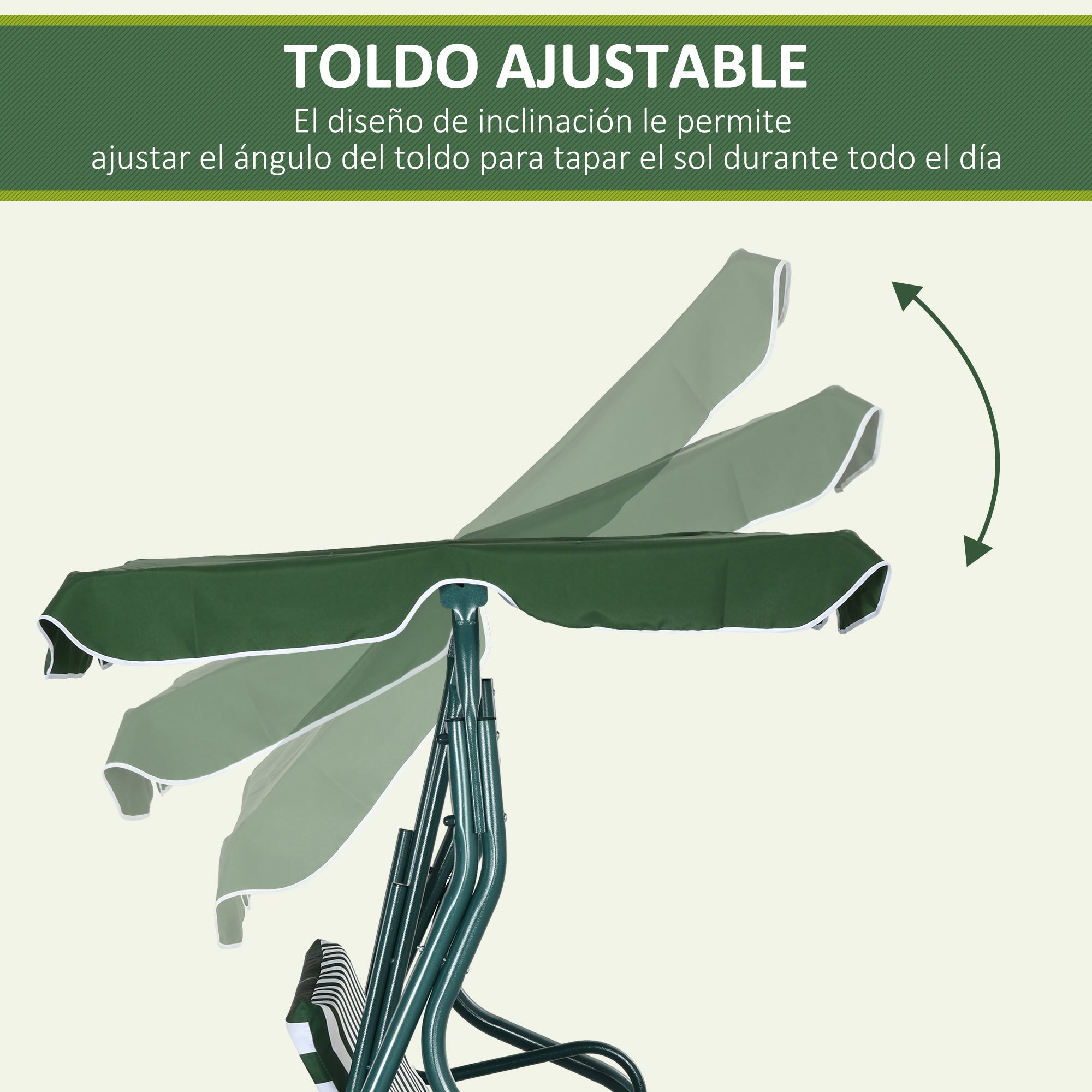 Outsunny Columpio de Jardín de 2-3 Plazas Balancín de Exterior con Toldo Ajustable en Ángulo Impermeable y Marco de Acero para Patio Balcón 170x110x153 cm Verde