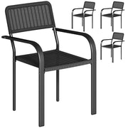 Outsunny Juego de 4 Sillas de Jardín Exterior Apilables, Sillas de Comedor Exterior Efecto Ratán, con Reposabrazos, Marco de Acero, Resistente a la Intemperie y Ligero, 55x60x83 cm, Negro