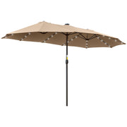 Outsunny Sombrilla Doble de Jardín con 48 Luces LED Solar 450x265x240 cm Parasol para Patio con Manivela Protección Solar para Terraza Balcón Piscina Caqui