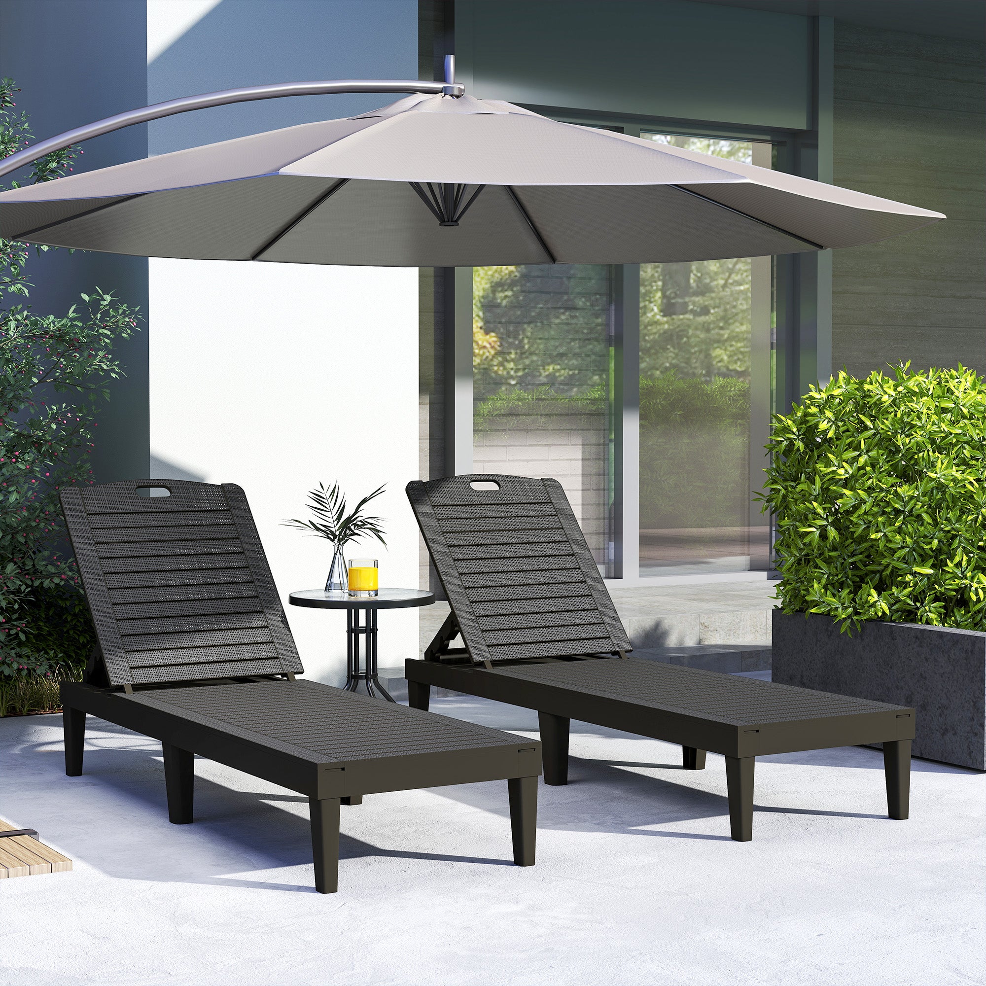 Outsunny Pack de 2 Tumbonas de Jardín Exterior, Tumbonas Reclinables de Plástico PP con Respaldo Ajustable de 4 Niveles, Resistentes a la Intemperie, para Playa, Piscina, Negro