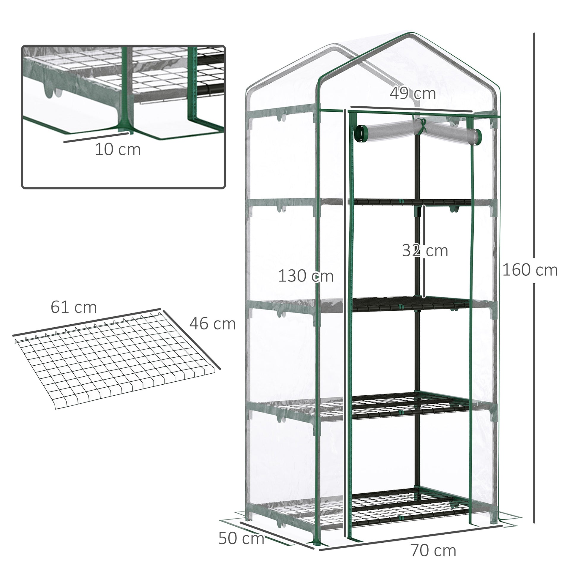 Outsunny Invernadero de Jardín con 4 Estantes Metálicos Tipo Caseta de Tubo Acero Vivero Casero para Cultivo de Plantas Flores Macetas 70x50x160 cm Transparente