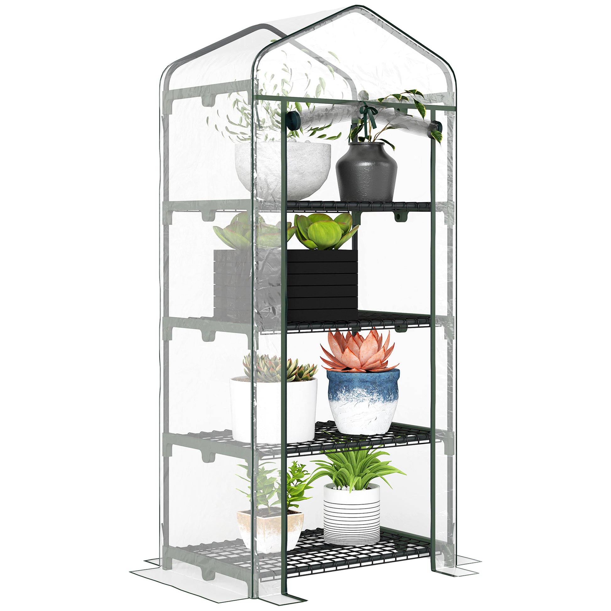 Outsunny Invernadero de Jardín con 4 Estantes Metálicos Tipo Caseta de Tubo Acero Vivero Casero para Cultivo de Plantas Flores Macetas 70x50x160 cm Transparente