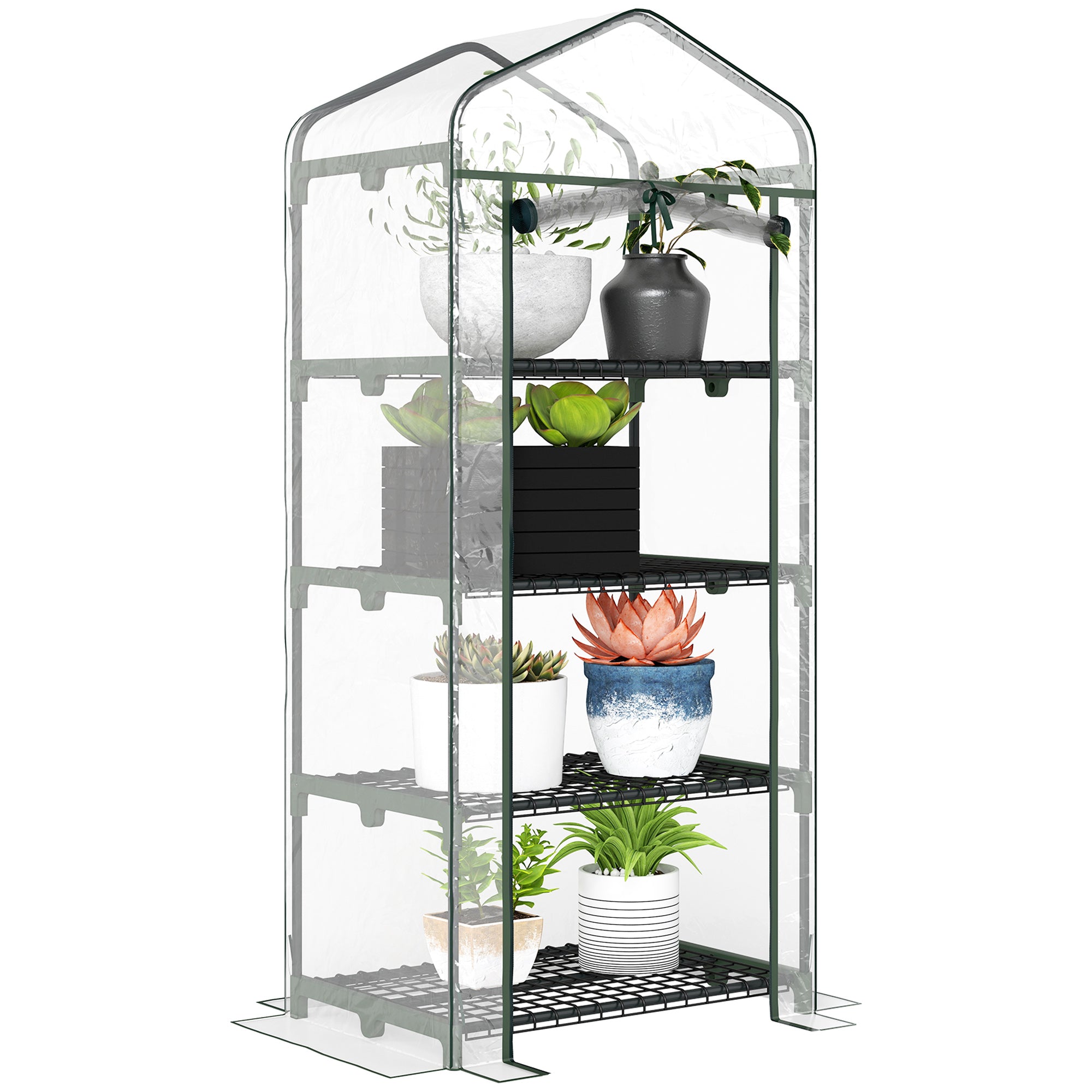 Outsunny Invernadero de Jardín con 4 Estantes Metálicos Tipo Caseta de Tubo Acero Vivero Casero para Cultivo de Plantas Flores Macetas 70x50x160 cm Transparente