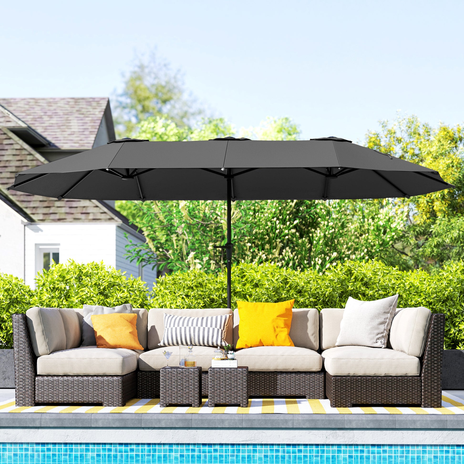 Outsunny Sombrilla Doble 4x2,2 m Sombrilla Terraza Exterior con Manivela Manual Impermeable y Protección UV30+ Parasol Grande para Terraza Playa Piscina Gris Oscuro