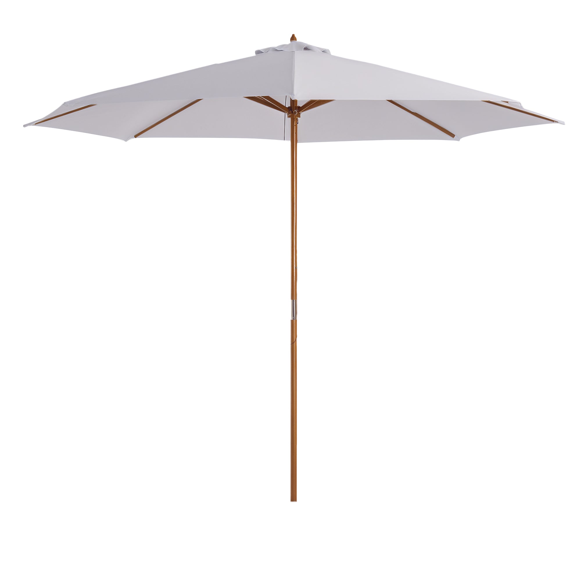 Outsunny Sombrilla Terraza Exterior Ø300 cm Sombrilla de Jardín con Sistema de Polea Techo Ventilado y Poste Desmontable de Madera Parasol para Patio Terraza Blanco