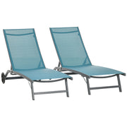 Outsunny Pack de 2 Tumbonas de Jardín Exterior Tumbonas Reclinables de Aluminio con Respaldo Ajustable de 5 Niveles y Ruedas para Playa Piscina 165x66x102 cm Azul y Gris