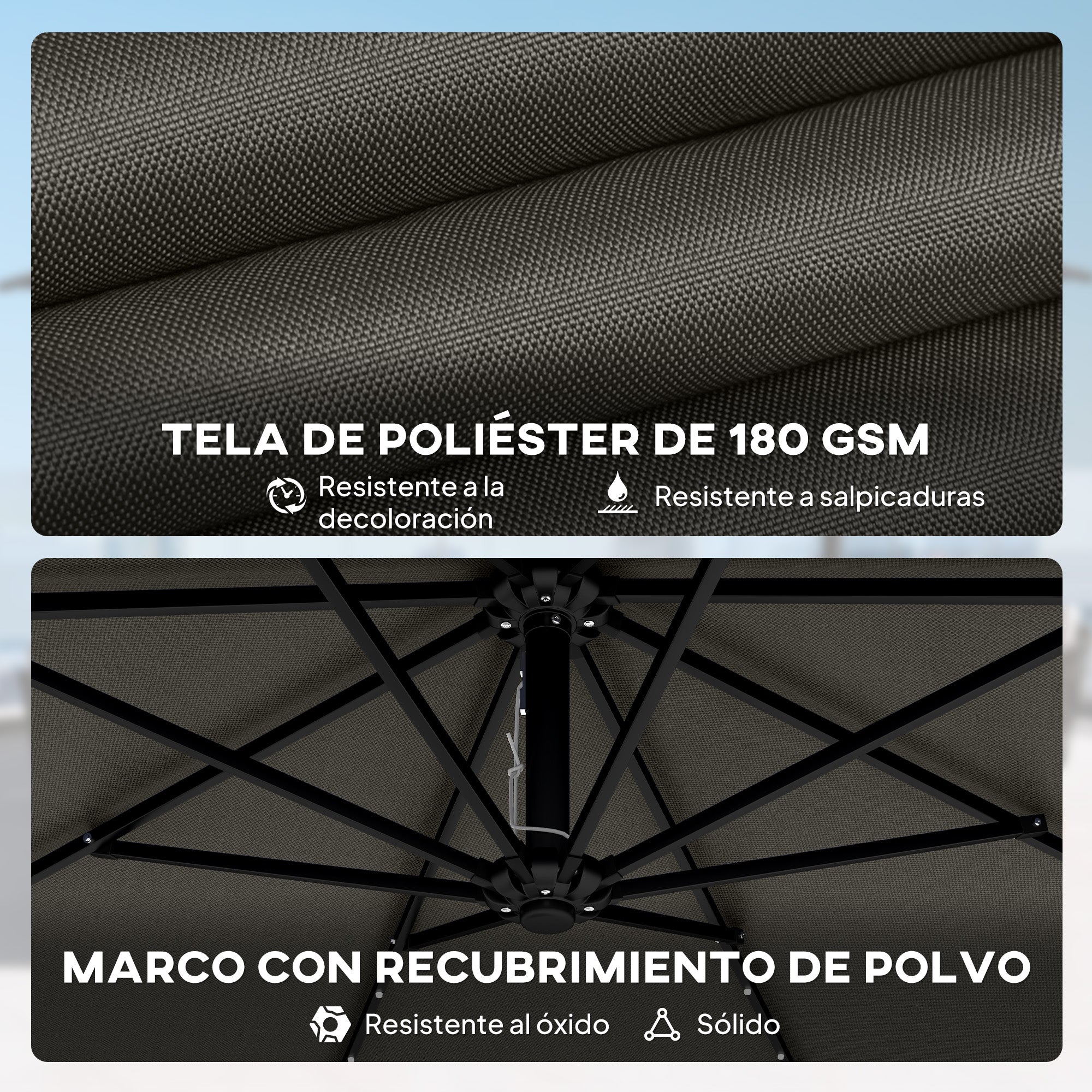 Outsunny Parasol Excéntrico con Luces LED Solares, Ø345 cm, Sombrilla de Jardín de Aluminio con Base Cruzada, Manivela, Funda Protectora, Cuerdas de Viento, UPF50+, para Terraza, Patio, Gris Oscuro
