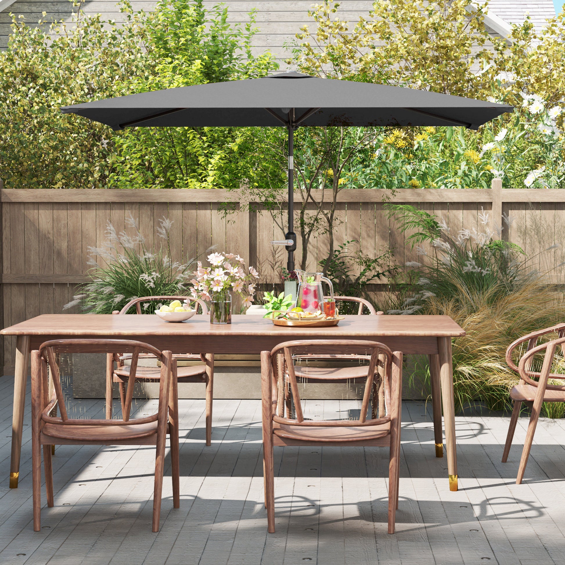 Outsunny Sombrilla de Terraza Exterior, 198x294 cm, Parasol de Terraza Exterior con Ángulo Ajustable, Manivela, Mástil de Aluminio Desmontable y Anti-UV, Sombrilla para Jardín, Patio, Gris Oscuro