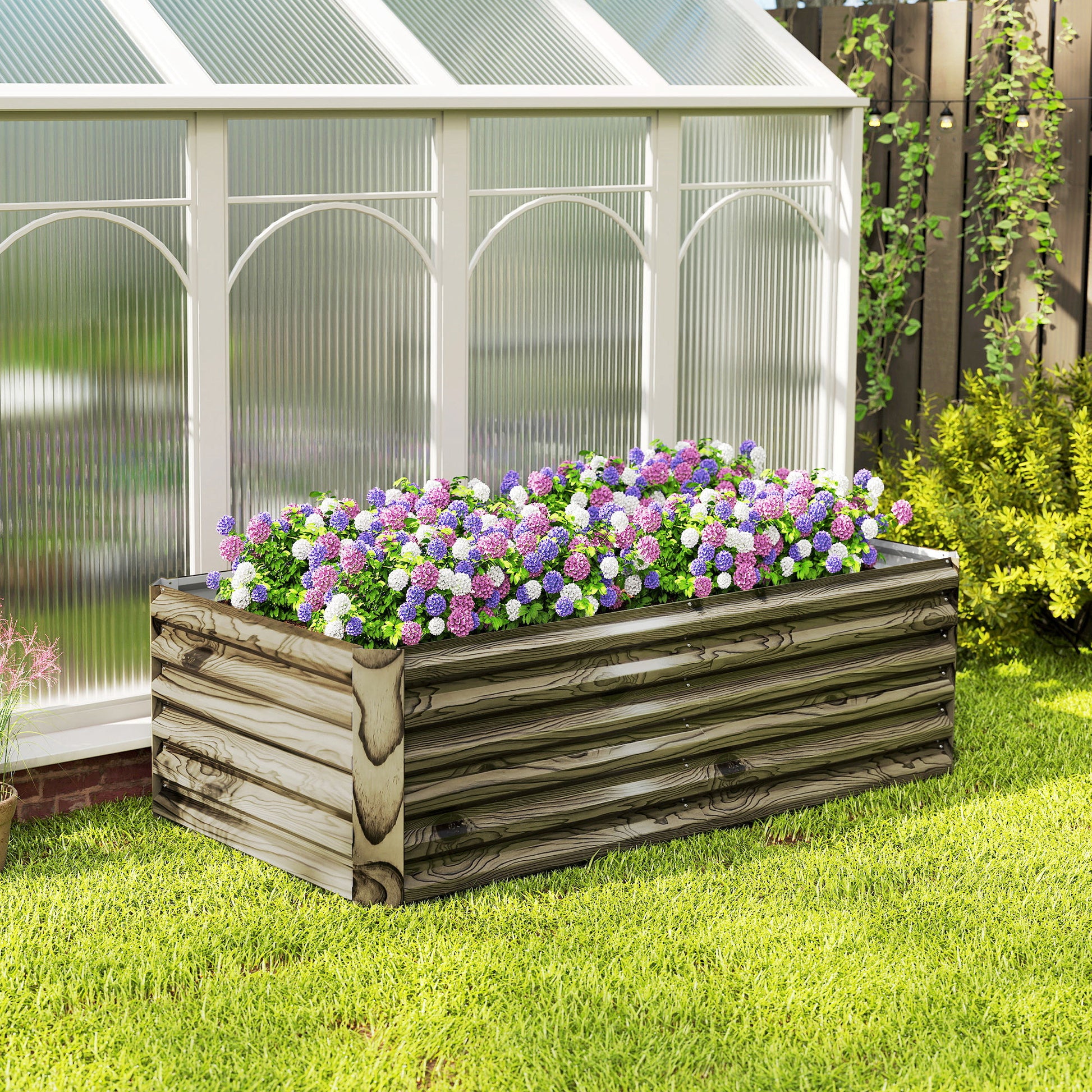 Outsunny Jardinera Exterior Grande Rectangular de Acero Galvanizado, Huerto Urbano para Cultivar Plantas, Macetero Grande Exterior con Base Abierta, Resistente a la Intemperie, 180x90x57,5 cm, Natural