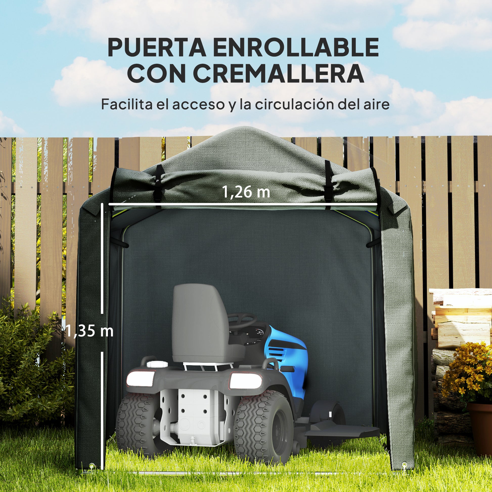 Outsunny Carpa de Jardín Exterior para Herramientas Bicicletas 2,2x1,57x1,65 m, Cobertizo Exterior con Puerta Desmontable con Cremallera, Impermeable, Anti-UV, Garaje Portátil, Gris Oscuro