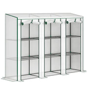 Outsunny Invernadero de Exterior de 3 Niveles Invernadero de Jardín con 9 Estantes Puerta Enrollable con Cremallera Marco de Acero Cubierta de PE 140g/m² Anti-UV para Terraza 215x46x151cm Blanco