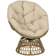 Outsunny Sillón Papasan Giratorio 360° de Ratán Sintético, Silla Redonda de Mimbre PE con Cojín y Marco de Acero, Resistente a Intemperie, Carga 120 kg, para Jardín, Terraza, 85x70x82 cm, Amarillo
