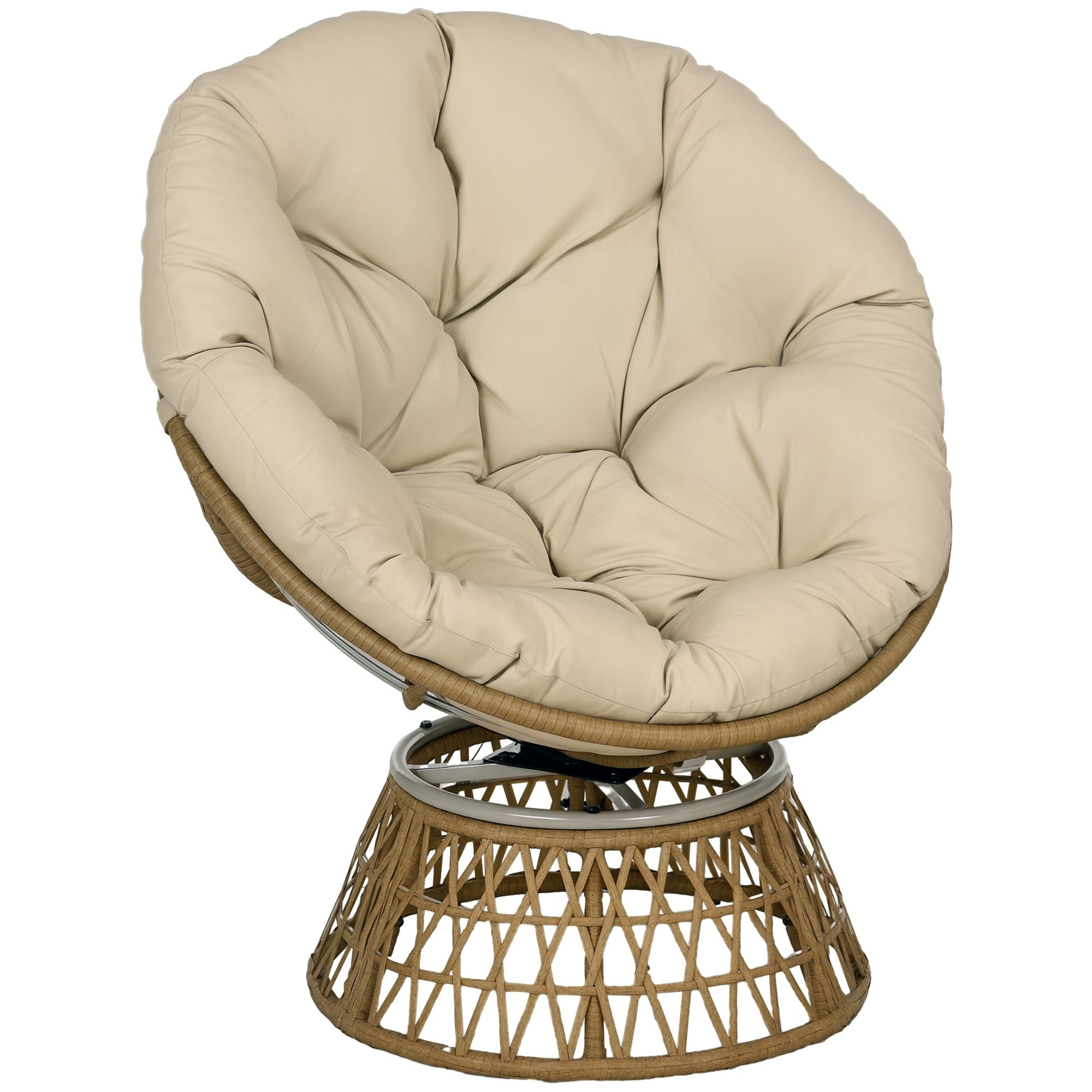 Outsunny Sillón Papasan Giratorio 360° de Ratán Sintético, Silla Redonda de Mimbre PE con Cojín y Marco de Acero, Resistente a Intemperie, Carga 120 kg, para Jardín, Terraza, 85x70x82 cm, Amarillo