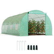 Outsunny Invernadero de Túnel 600x300x200 cm Invernadero de Jardín con Puerta Enrollable 8 Ventanas Cubierta PE 140g/m² y Tubo de Acero para Cultivos Plantas Verduras Verde