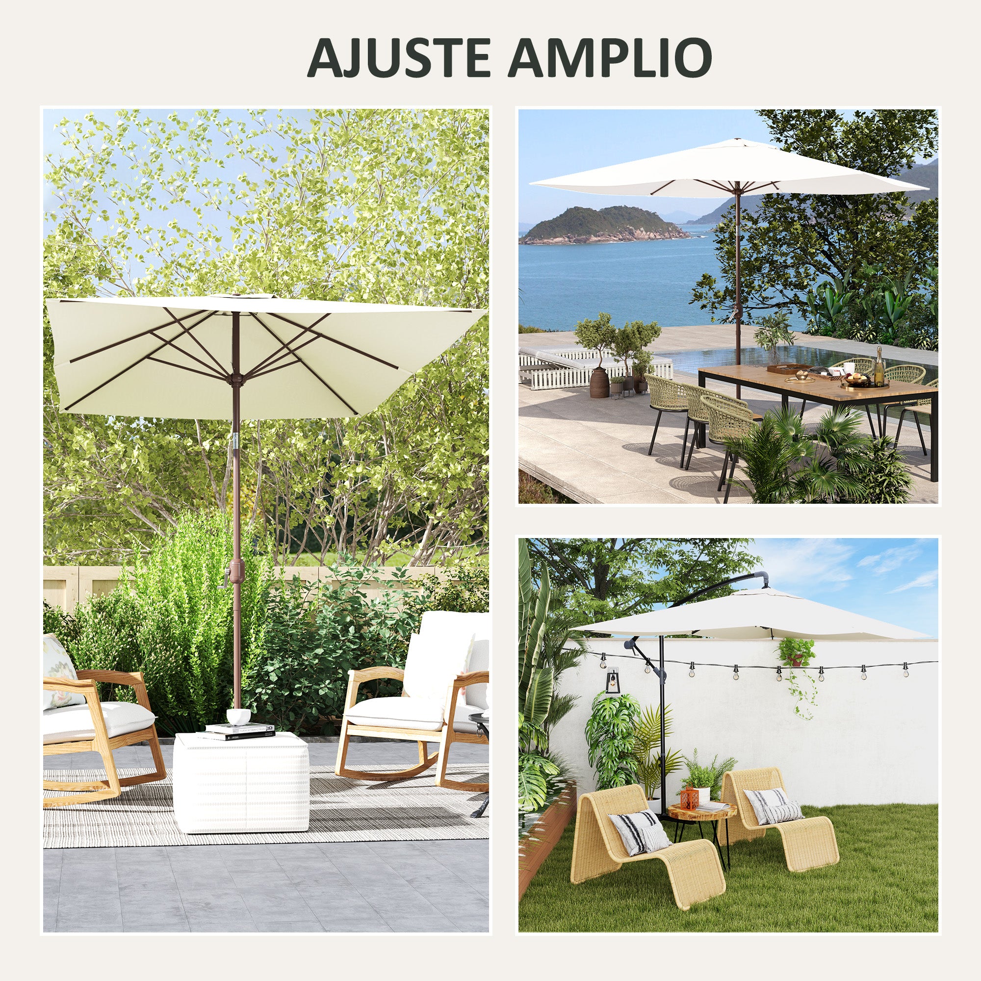 Outsunny Toldo de Recambio de Sombrilla de 3x2 m Toldo de Repuesto para Sombrilla de Patio con Ventilación Superior Protección UV 50+ Cubierta de Repuesto para Parasol para Exteriores Beige
